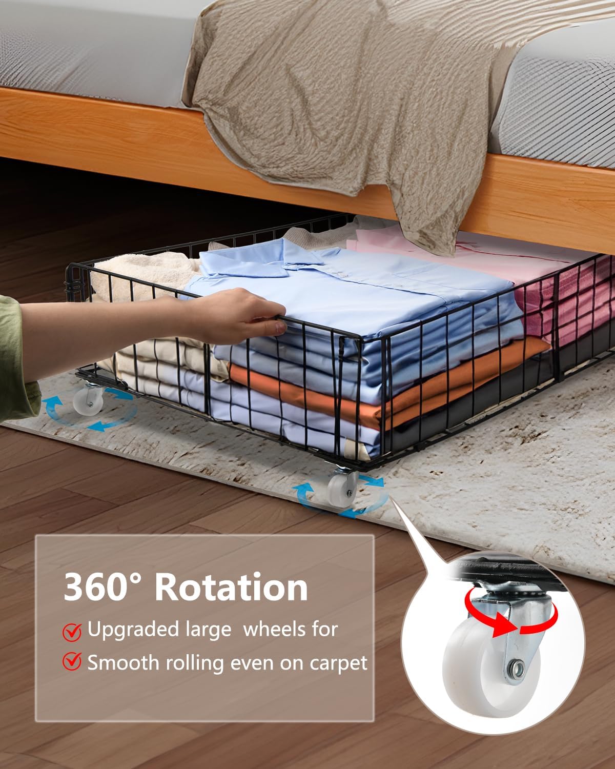 4 Pack Larger Under Bed Storage With Wheels,Rolling Under Bed Drawer,Under Bed Shoes Storage,Open Design, Large capacity,Suitable For Various Storage