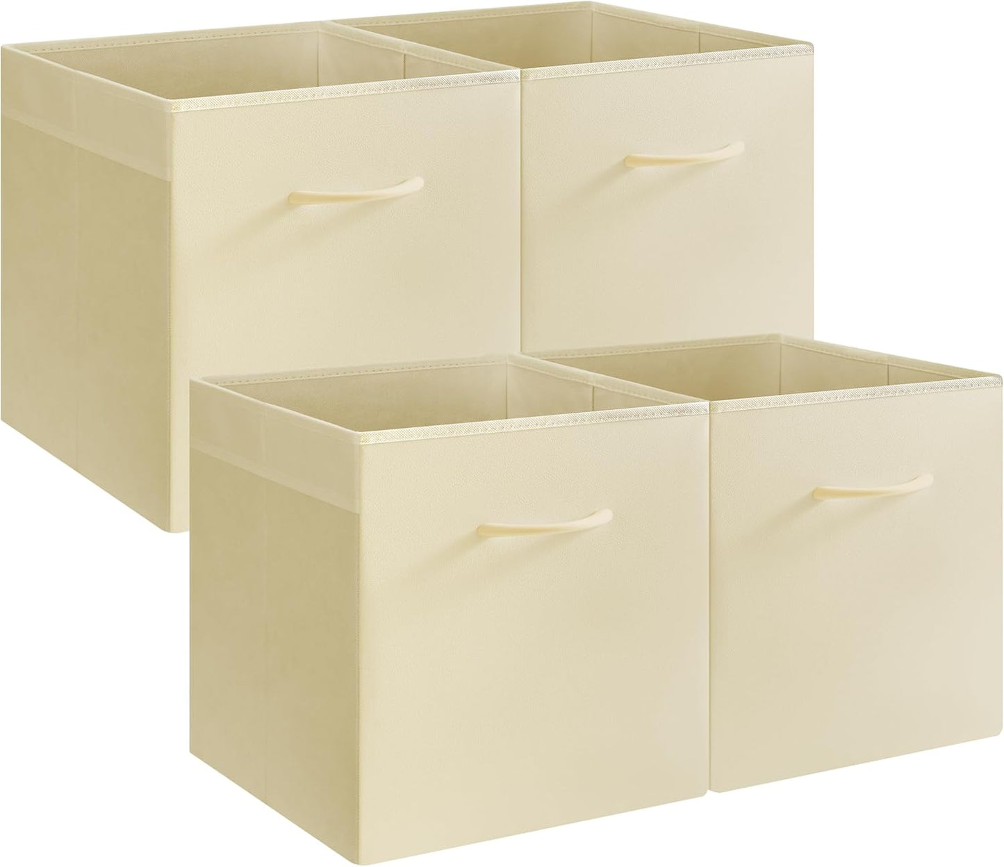 StorageWorks Beige Storage Cubes, 13x13 Storage Cube Bins with Handle, Cube Storage Organizer Bins for Shelves and Closet, Collapsible Storage Bins, 4-Pack