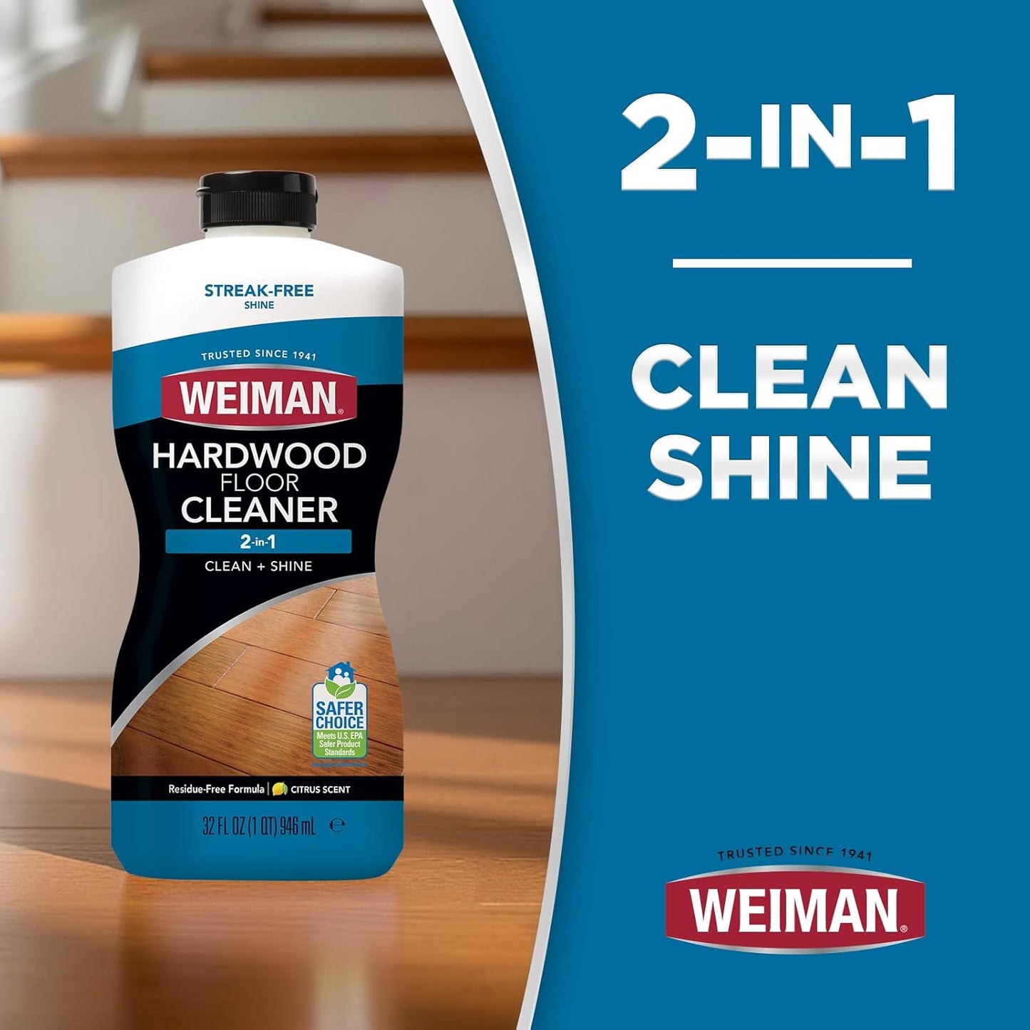Weiman Hardwood Floor Cleaner and Polish Restorer Combo - 2 Pack - High-Traffic Hardwood Floor, Natural Shine, Removes Scratches, Leaves Protective Layer