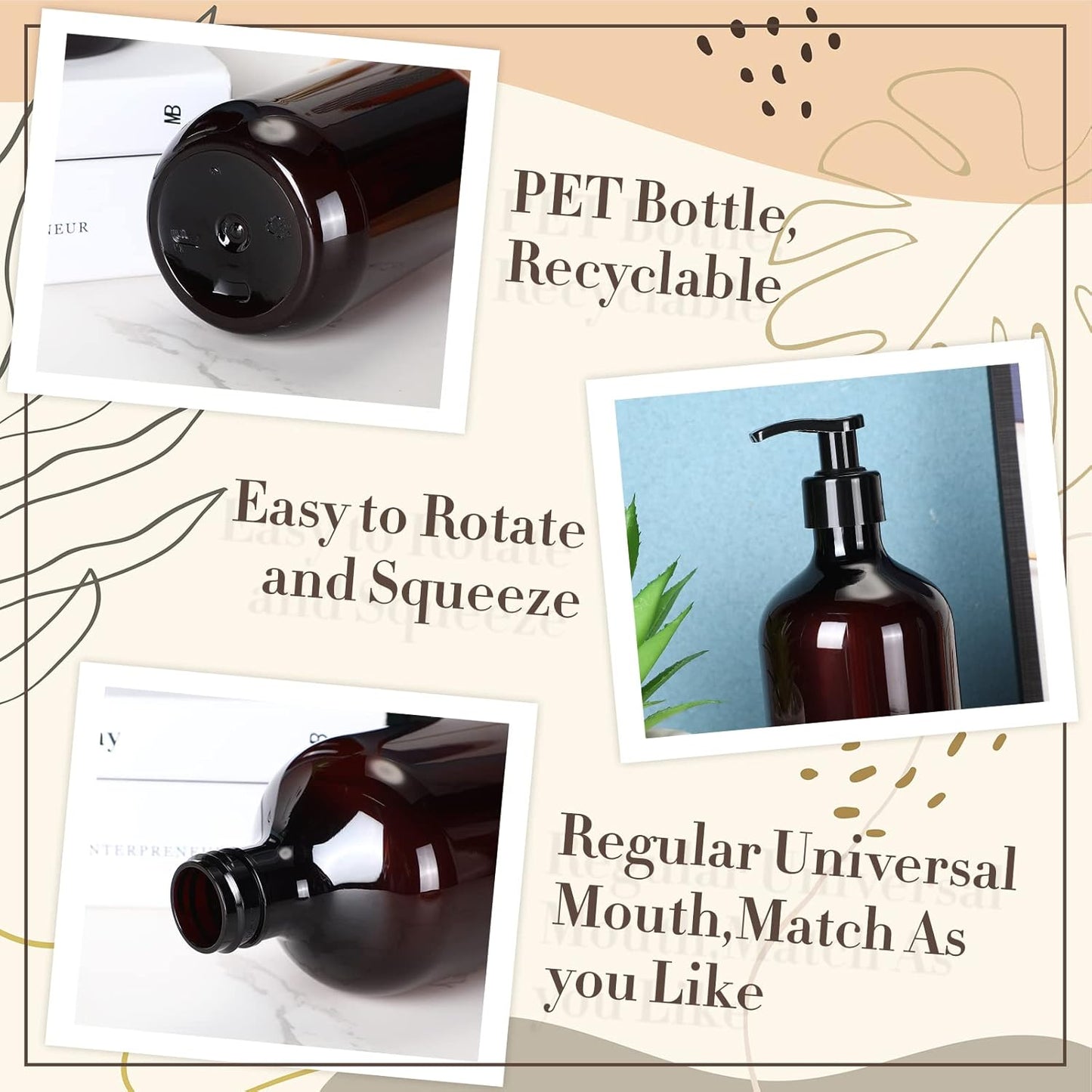 Tessco for you 12 Pack Amber Soap Dispenser Empty Plastic Pump Bottles Dispenser Refillable Shampoo for Hand Sanitizer Soap Cosmetic Lotion Body Wash Conditioner Bathroom Kitchen Travel (16.9 Oz)