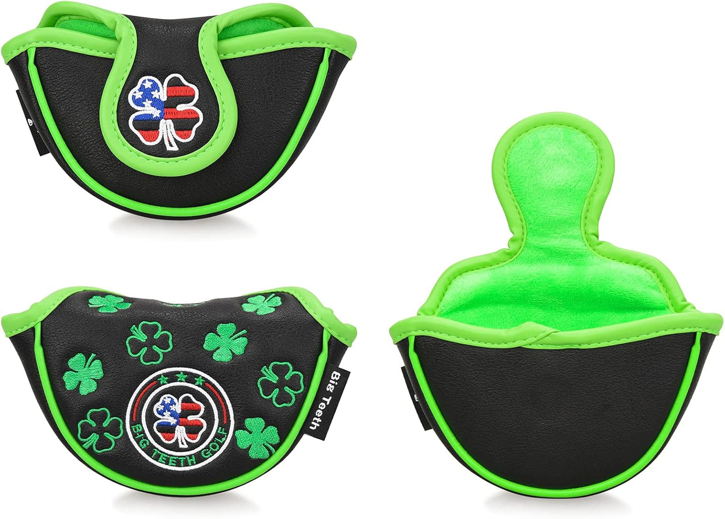 BIG TEETH Putter Cover Mallet Putter Cover Half Mallet Small Golf Headcover, Mini Club Head Protector Magnetic Closure Black Leather for Odyssey White Hot #5 Golf Rossie Tour Edge Chipper etc