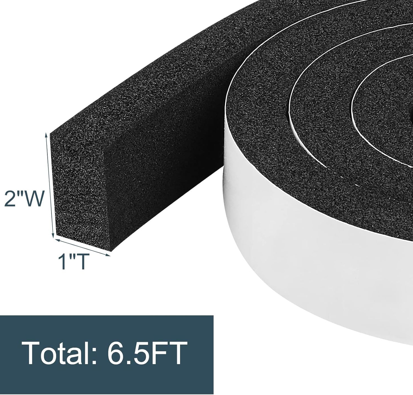 YIJUHOU Weather Stripping Door Seal Window Air Conditoner Insulation Foam Seal Tape Black Open Cell Door Seal Strip (2IN*1IN*6.5FT)