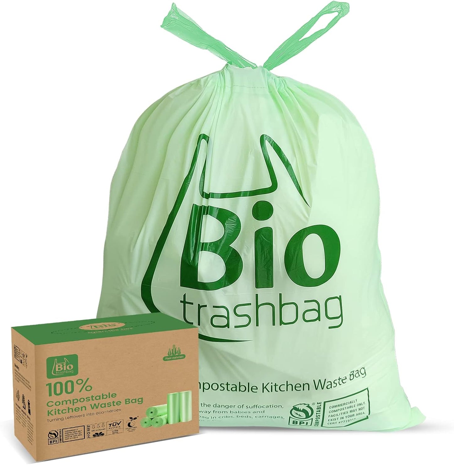 8 Gallon Compostable Trash Bags, 50 Count Drawstring Trash Bags Biodegradable, Heavy Duty Extra Thick Compost Bags, Kitchen Food Scrap Waste Bag, US BPI and OK Compost Home Certified