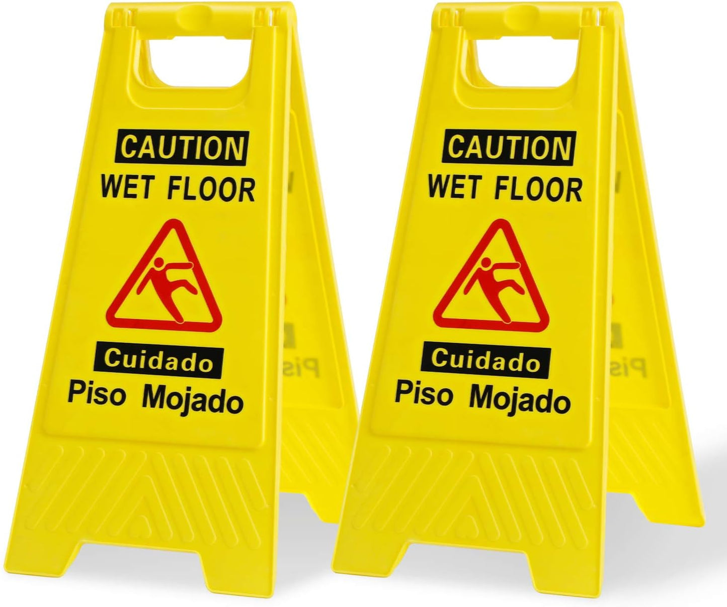 CERLMLAND Caution Wet Floor Sign, Foldable Sturdy Bilingual Double-Sided Safety Warning Signs for Commercial Use, Pool (2-Pack Yellow)