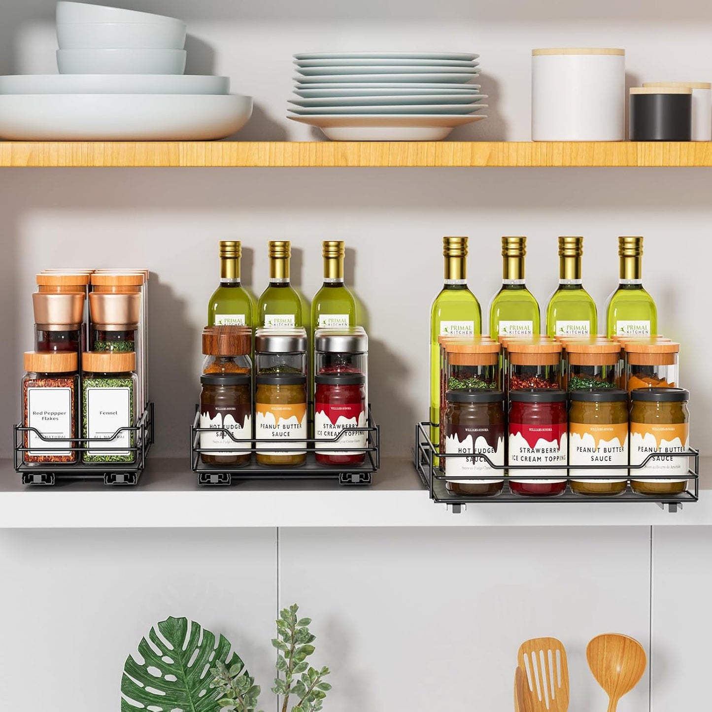 RCHYFEED Pull Out Spice Rack Organizer for Cabinet,Slide out Spice Organizer for Inside Cabinets,Heavy Duty Spice Organization for Kitchen and Pantry,Seasoning,Sauces(1-Tier,4.5" Wx10.5 Dx2.5 H)