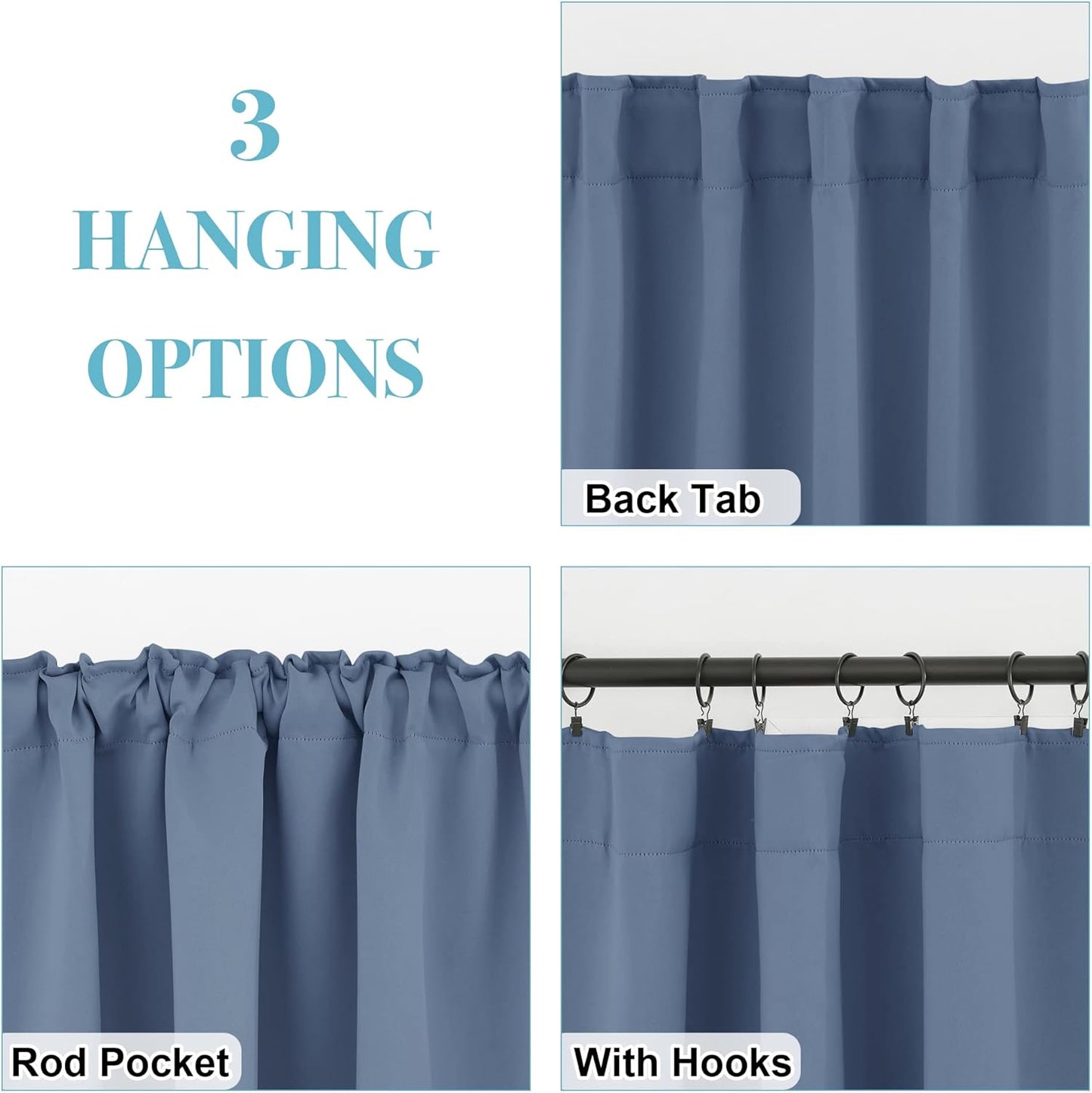 RYB HOME Kitchen Window Curtains - Blackout Privacy Half Window Curtains for Bedroom Bathroom Dining Living Room Cafe Office Short Tiers Drapes, W 34 x L 36 inches, 2 Panels, Stone Blue