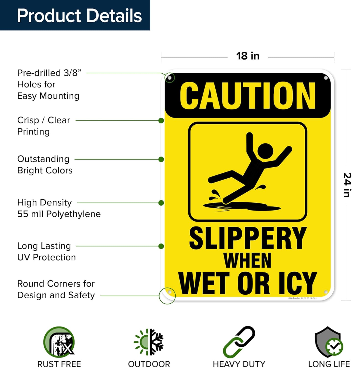 Caution Slippery When Wet Sign or ICY Sign, 18"x24" Polyethylene, Indoor/Outdoor Use, USA MADE By My Sign Center