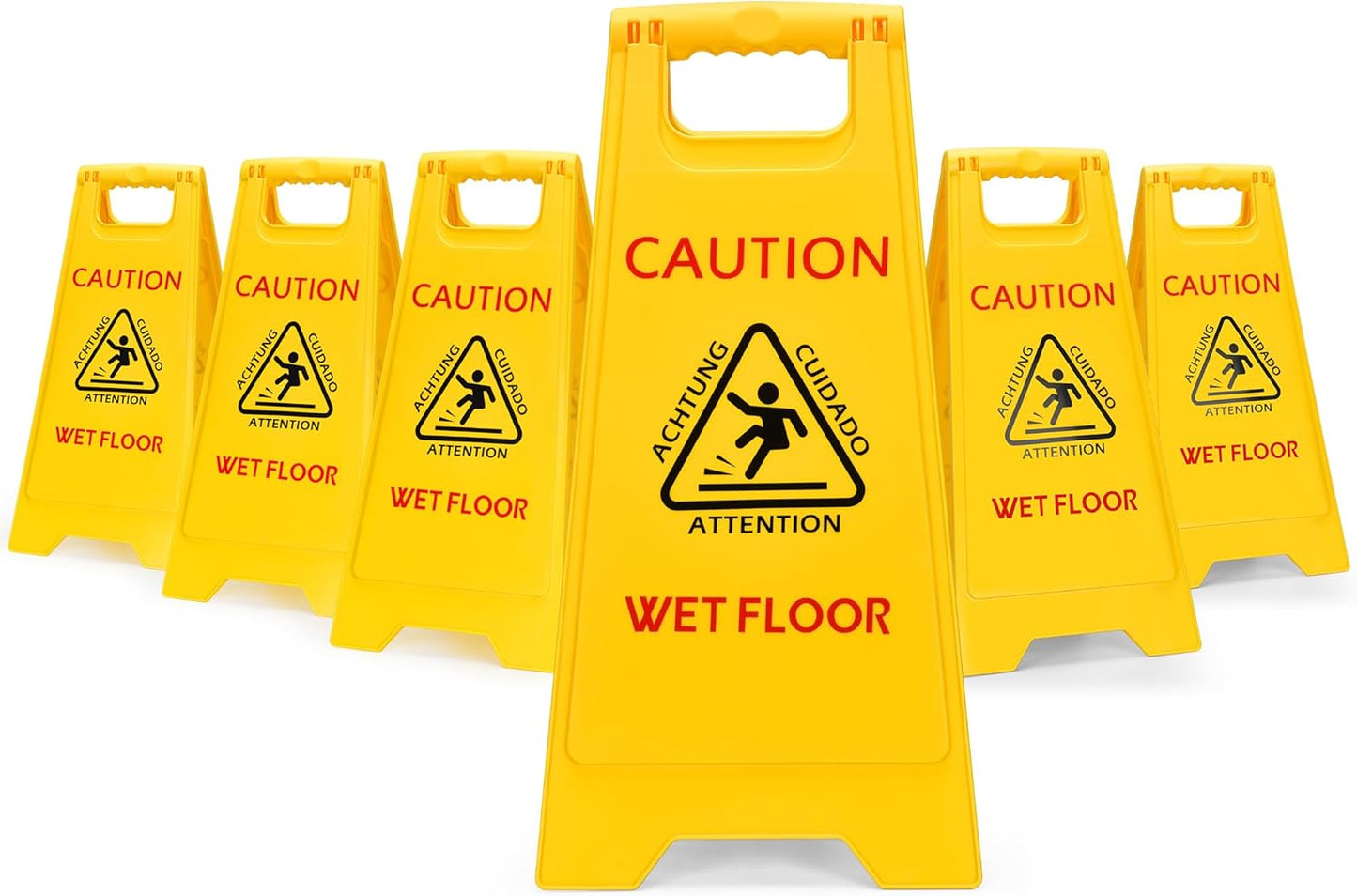 MATTHEW CLEANING 25'' Industrial Wet Floor Sign 6 Pack 2-Sided Safety A-Frame Birght Yellow Multilingual Warning Signs Commercial Caution Wet Fold-out Floor Signs For Indoors and Outdoors
