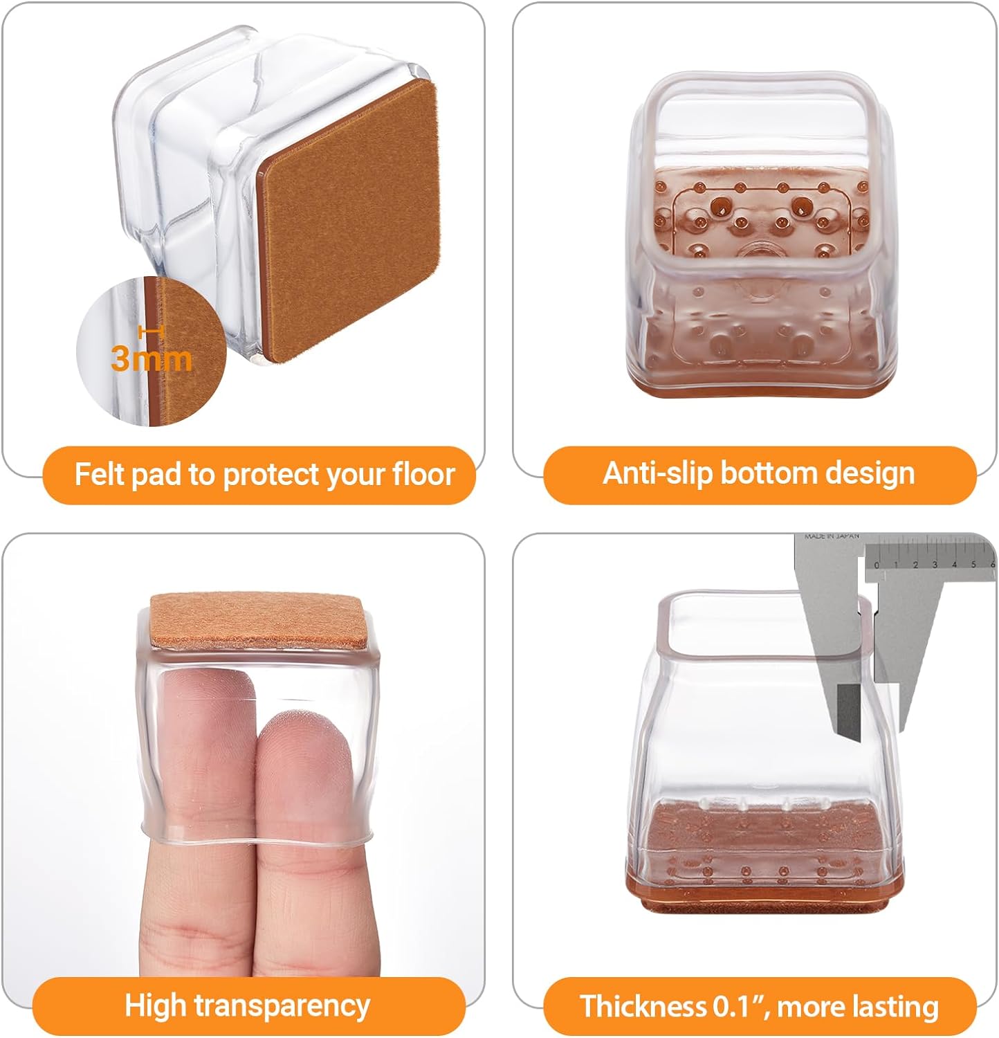 36 Pcs Square Chair Leg Floor Protectors, Felt Furniture Pads for Hardwood Floors, Chair Leg Protectors for Hardwood Floors, Floor Protectors for Chairs, No Scratches and Reduce Noise - Large Size