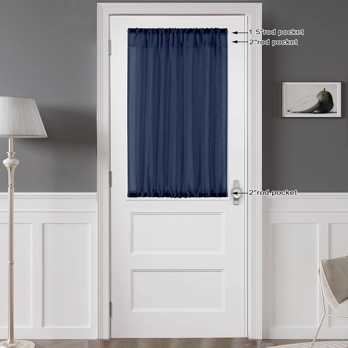 Chyhomenyc Sheer Window Curtains Tier 2 Pieces Set, 36 inch Length, Short Dining Curtains Window Treatment for Small Windows/Bathroom/Cafe/Living Room, Rod Pocket, Navy Blue