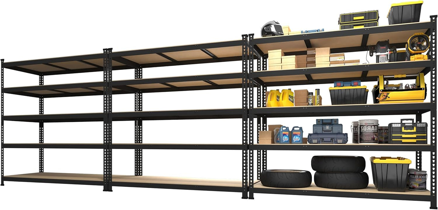 PrimeZone 3 Pack Storage Shelves 48" x 24" x 72", 5 Tier Adjustable Garage Storage Shelving, Heavy Duty Metal Storage Utility Rack Shelf Unit for Warehouse Pantry Closet Kitchen, Black