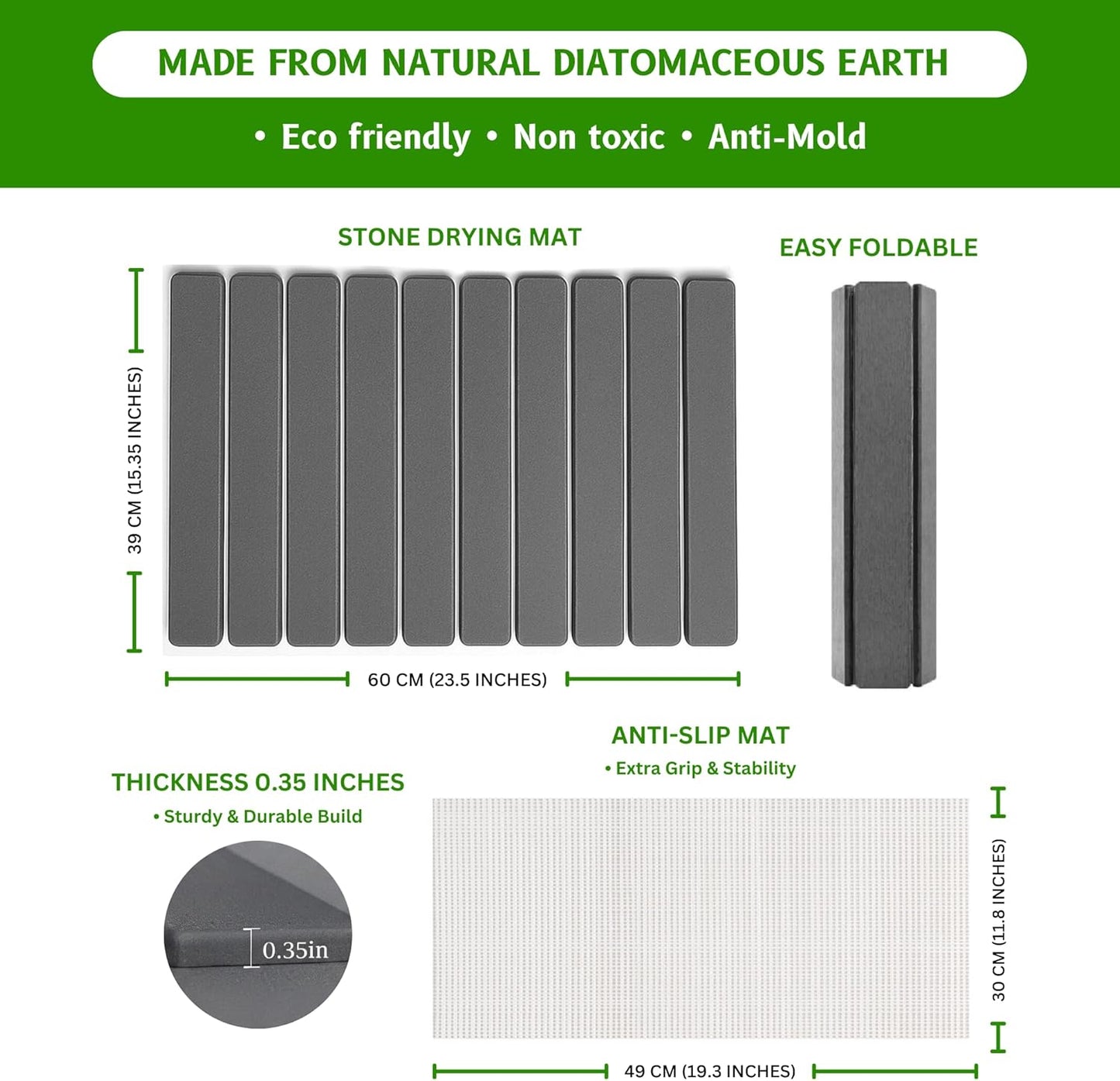 Stone Dish Drying Mat – Large 24×16 Quick Dry Stone Mat Kitchen, Diatomaceous Earth Dish Drying Mat for Kitchen Counter with Wooden Drying Rack, Fast Drying Stone Mat, Eco-Friendly & Super Absorbent