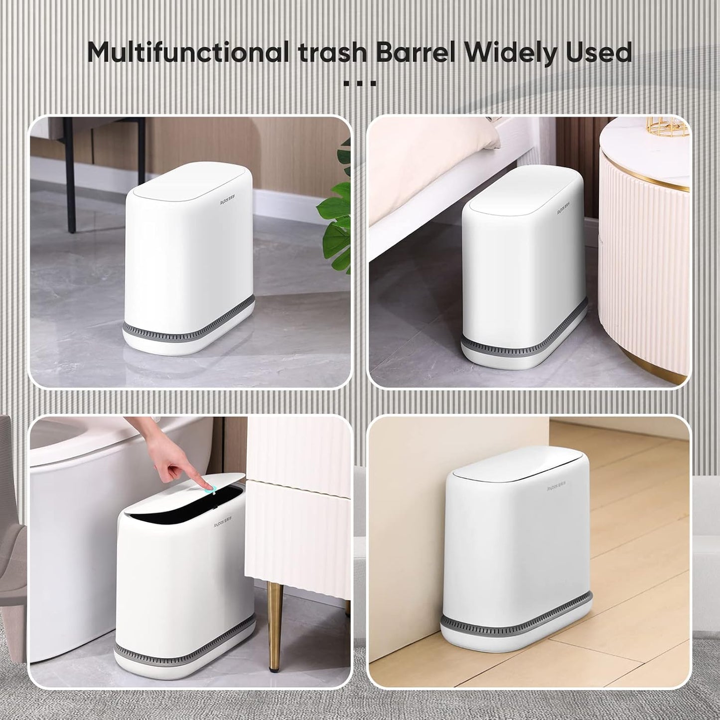 JOYBOS Adsorption Bathroom Trash Can,Bedroom Garbage Can with Press Type Lid,15L Dogproof Slim Plastic Narrow Trash Bin,4 Gallon Garbage Bin for Home,Office and Narrow Place