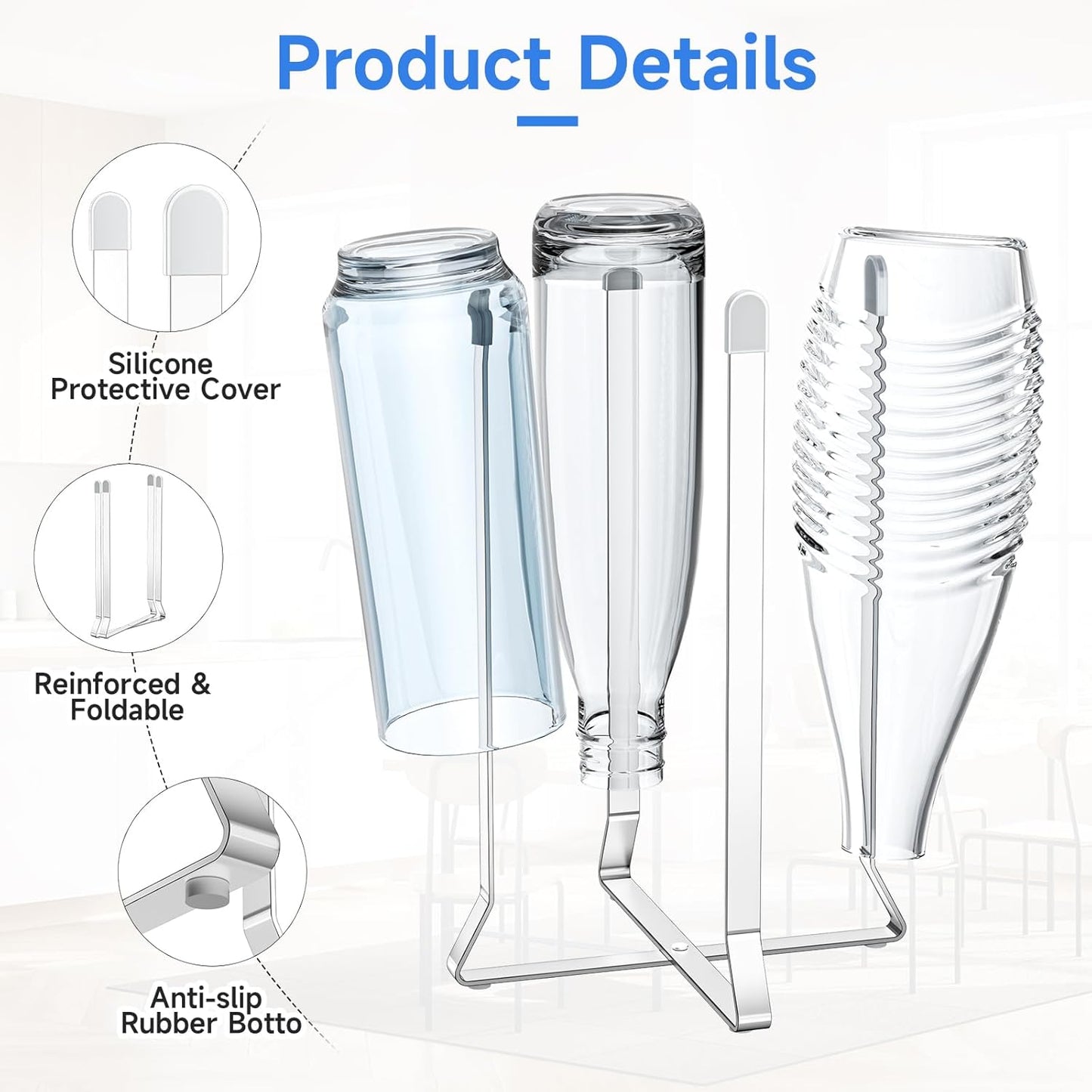 Water Bottle Drying Rack, Stainless Steel Baby Bottle Drying Rack, Collapsible Bottles Dryer Rack, Cup Rack Dryer for Water Bottles, Multifunctional Draining Rack for Sport Bottle, Reusable Bag