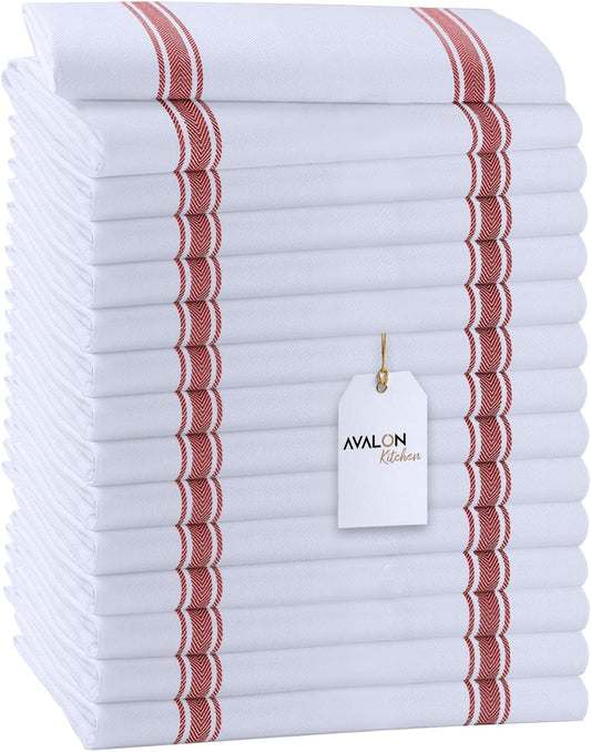 Dish Towels Set (Value Pack of 15) Size 15x25 Inch, 100% Cotton Soft & Absorbent Linen Kitchen Towels, Tea Towels, Reusable Cleaning Cloths for Household Cleaning (Red)