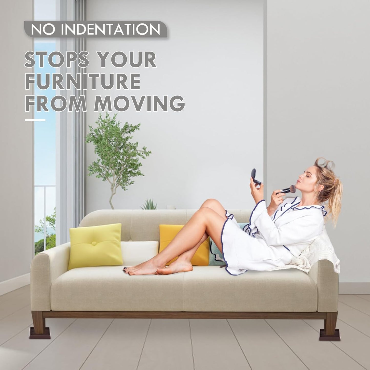 Non Slip Furniture Pads, 2.5” Round Rubber Caster Cups, 8 Pcs Furniture Coasters, Anti-Slip Gripper, Anti Slide Furnitures Feet Floor Protectors for Bed Couch Stoppers - Brown