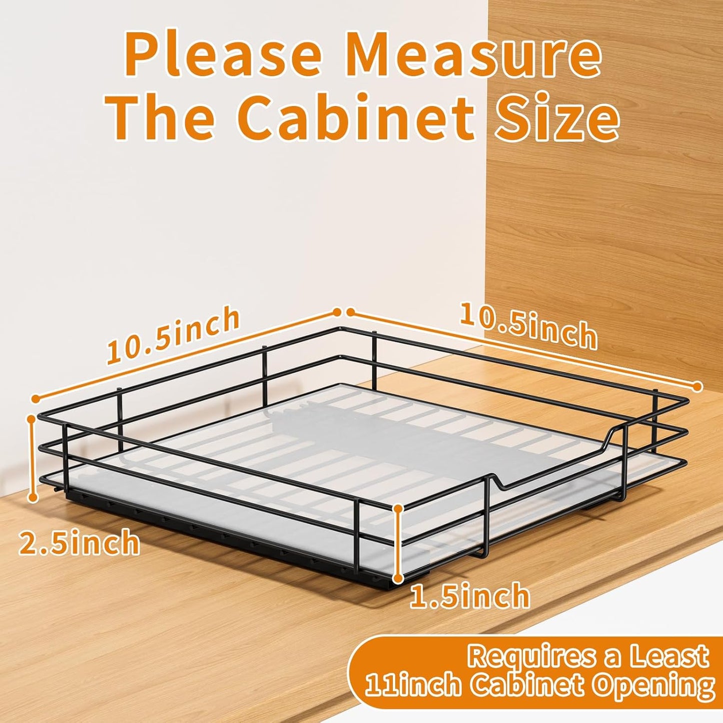 RCHYFEED Pull Out Spice Rack Organizer for Cabinet,Slide out Spice Organization for Inside Cabinets,Heavy Duty Seasoning Organizer Fits Kitchen and Pantry,Sauces,Canned (10.5''Wx10.5''Dx2.5''H)