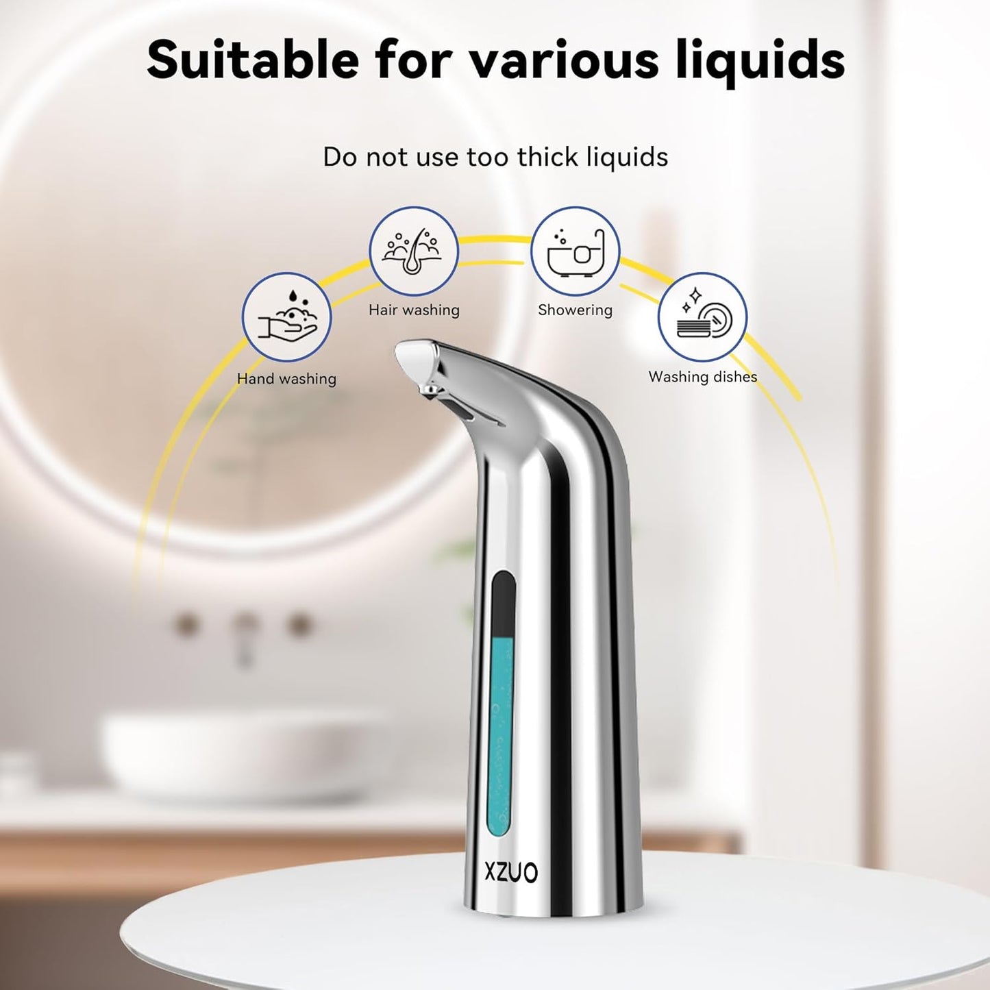Automatic Soap Dispenser with Infrared Sensor - Adjustable 4-Level Touchless Hand Soap for Kitchen, Bathroom - Battery Operated Electric Dispenser, Durable Plastic, Smart Soap Holder (400ML Silver)