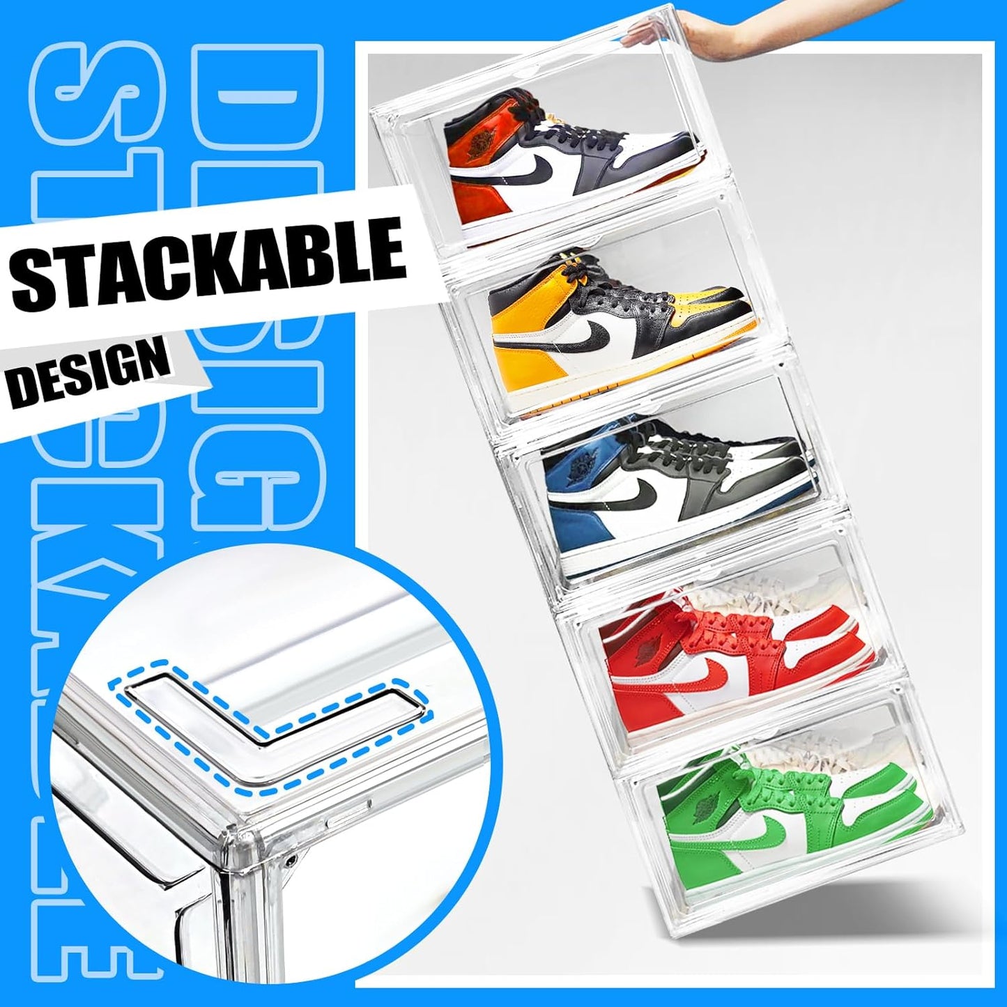 4 Pack Acrylic Shoe Boxes Sneaker Storage for Sneakerheads Clear Plastic Stackable Boot Shoe Collectibles Display Case, Size 13