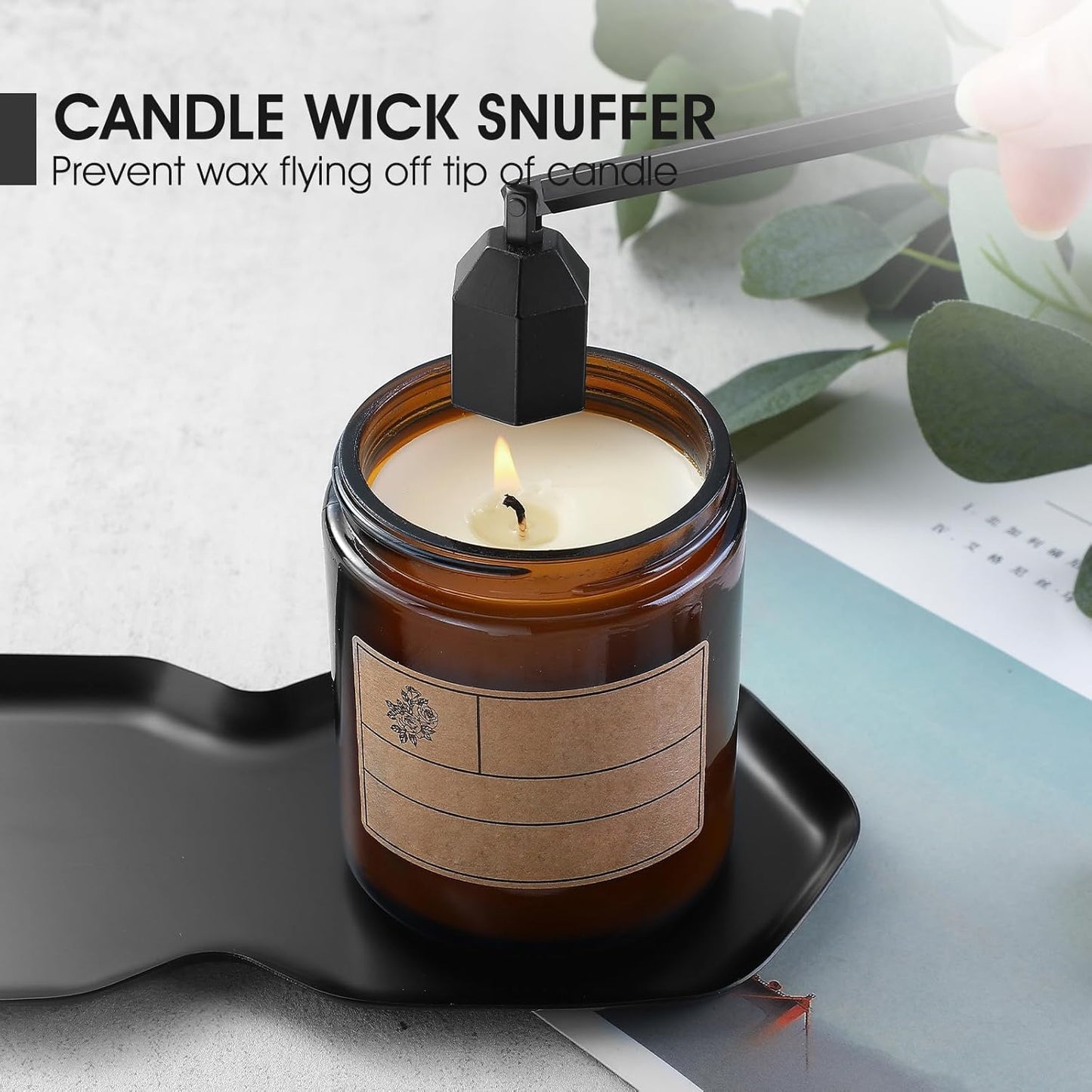 PATOISE 4 in 1 Candle Accessory Set, Wick Trimmer, Candle Snuffer, Wick Scoop,Storage Tray,Perfect for Candle Lovers (Black)