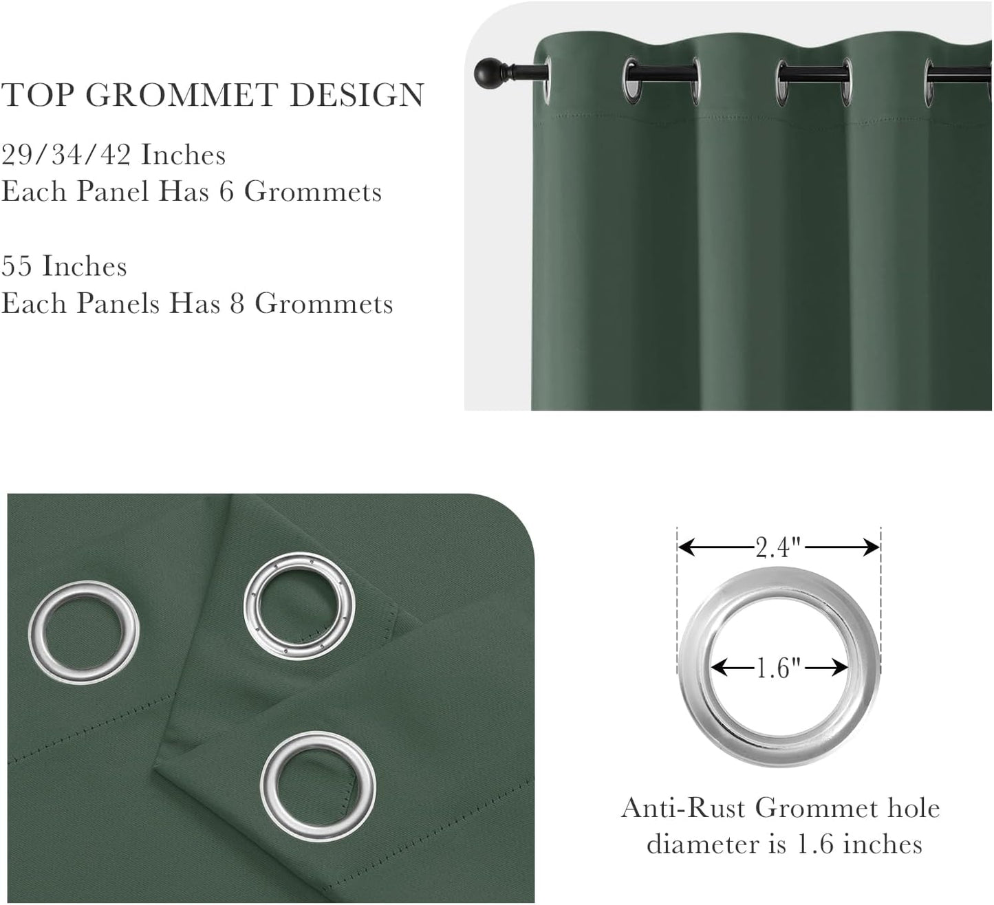 PONY DANCE Dark Green Blackout Curtains 80 inch Long 2 Panels Set, Thermal Insulated Solid Grommet Closet Curtains for Bedroom Closet Door, Temporary Doorway Cover Room Divider Drapes, W 55" x L 80"