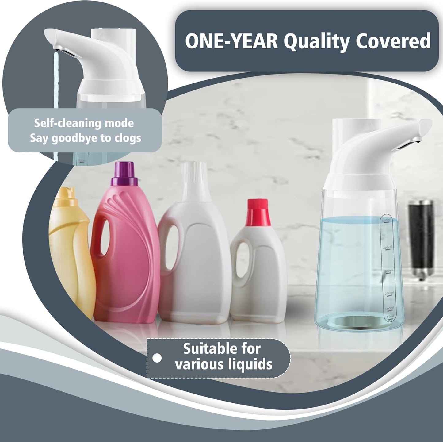 Automatic Soap Dispenser Touchless, 23.7oz/700ml, Rechargeable Liquid Soap Bottle with Motion Sensor for Bathroom & Kitchen