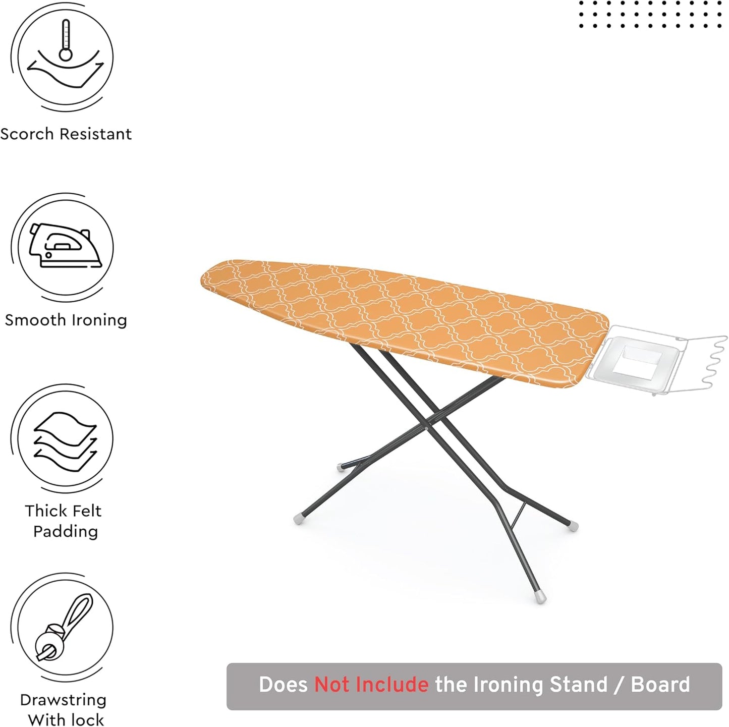 Encasa XO Ironing Board Cover and Pad 49"x18" - Thick 3mm Felt Padding, Drawstring Tightening & Lock, Easy Fit, Scorch & Stain Resistant, Fits Wide Ironing Board - Peach Tiles
