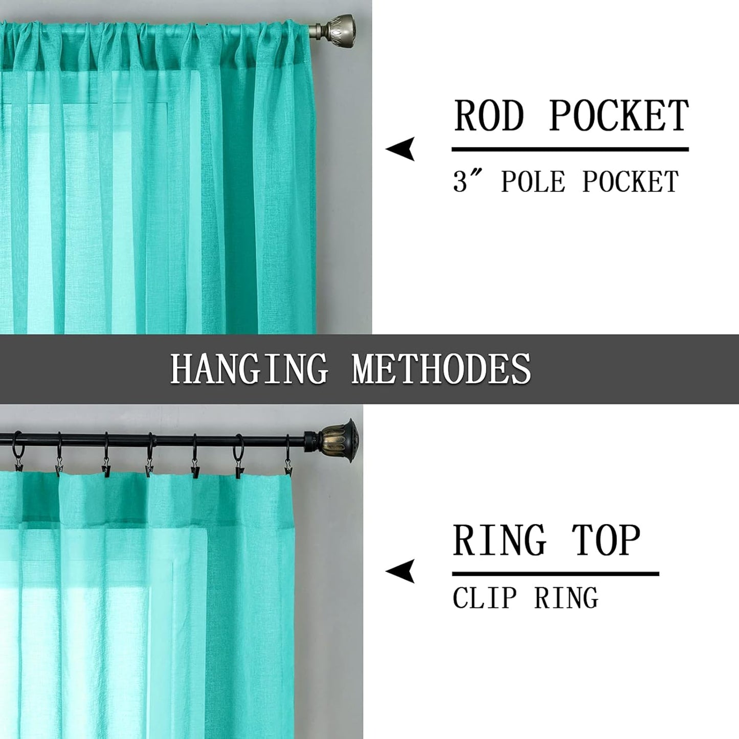 Tollpiz Sheer Curtains Linen Textured Bedroom Curtain Sheers Light Filtering Rod Pocket Voile Curtains for Living Room, 54 x 84 inches Long, Aqua Blue, Set of 2 Panels