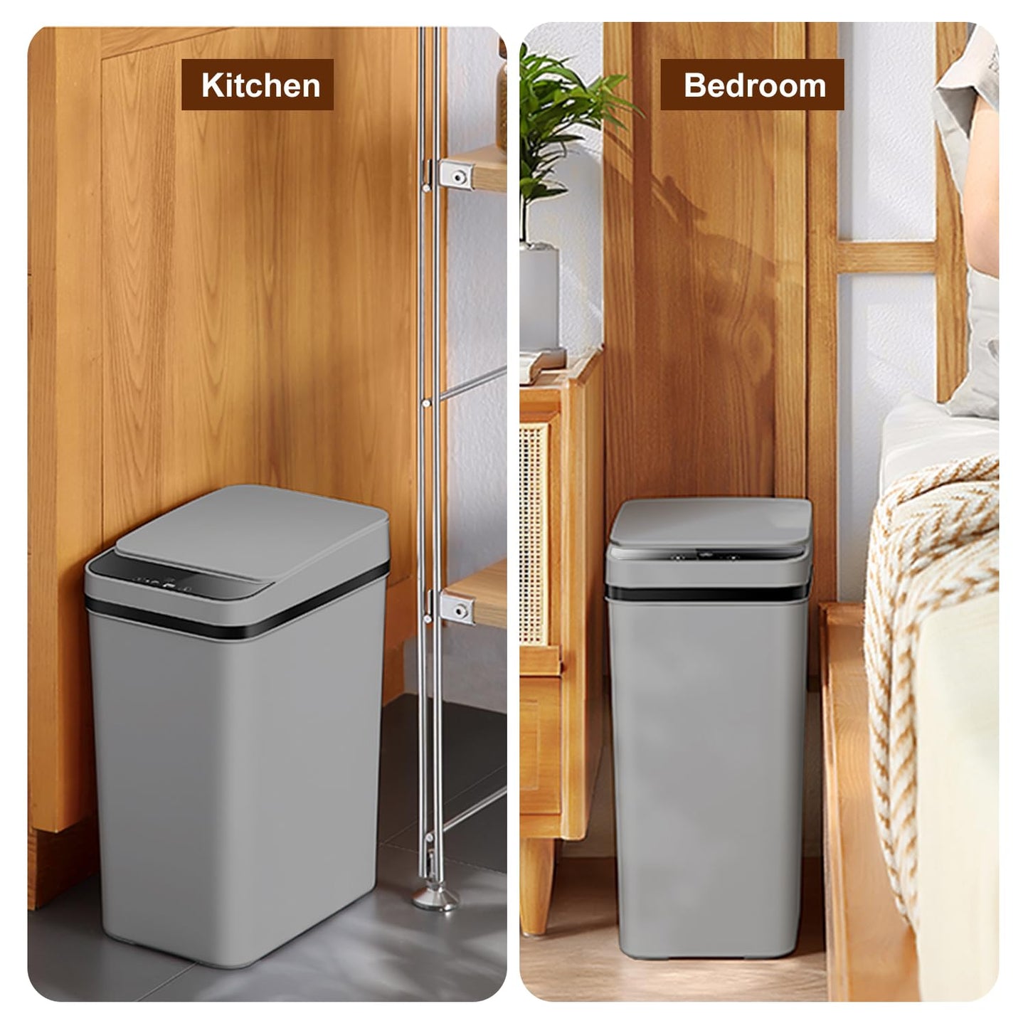 Yatmung 2.5 Gallon Motion Sensor Trash Can - Automatic Trash Can Touchless - Smart Trash Bin with Lid - Electric, Narrow, Plastic, Auto Open, Office, Bedroom, Bathroom - Small Garbage Can (Grey)