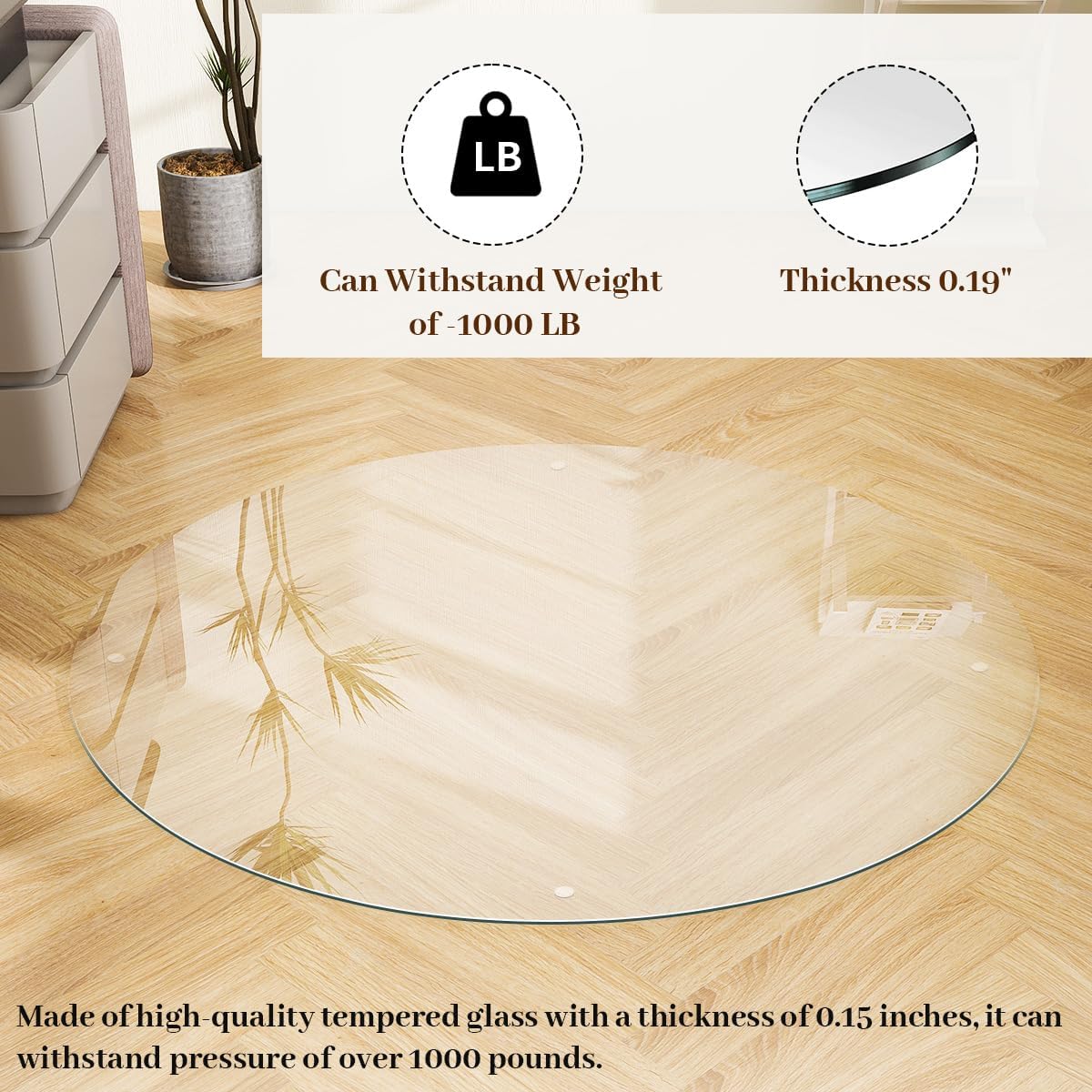 [Tempered Glass] 55" x 55" Round Glass Chair Mat, Heavy Duty Hard Floor Mat with Round Corner and Polished Edge, Office Chair Mat for Carpet Office Home Hardwood Floor Desk