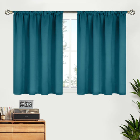 BGment Peacock Blue Blackout Curtains for Kitchen Cafe Window - Short Window Drapes Thermal Insulated Blackout Blinds for Rv Bathroom Privacy, 42 x 36 Inch, 2 Panels