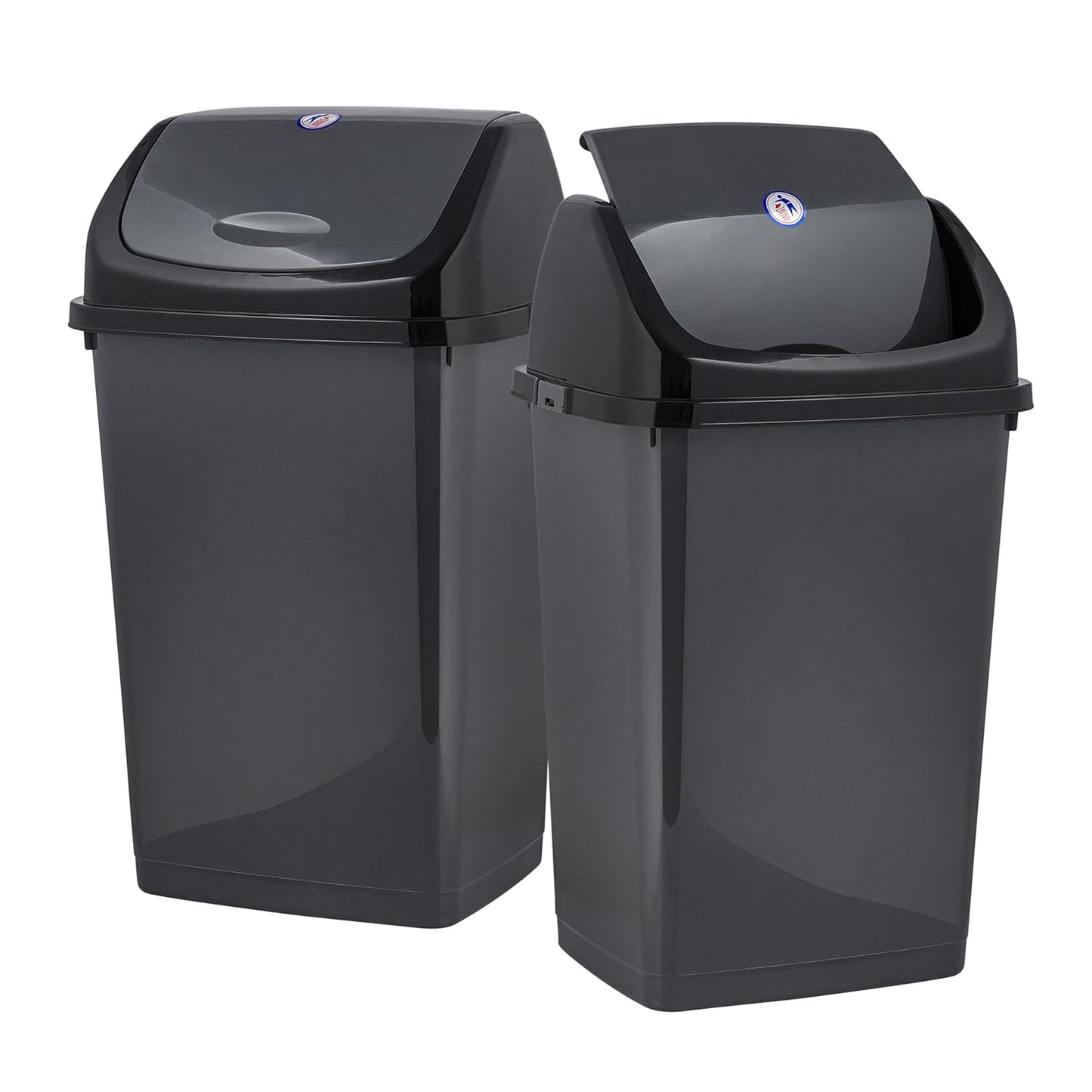 Superio 13 Gallon Plastic Swing Lid Trash Can, Grey/Black 2 Pack, Ideal for Home, Office, Garage, Patio, and Outdoor Use