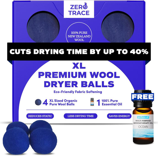 Zero Trace Wool Dryer Balls - Dryer Balls Laundry Reusable - Eliminate Wrinkles Static & Lint – Cruelty Free & Non-Toxic - Laundry Balls for Dryer -Fabric Softener Ball – Wool Balls with Fragrance Oil