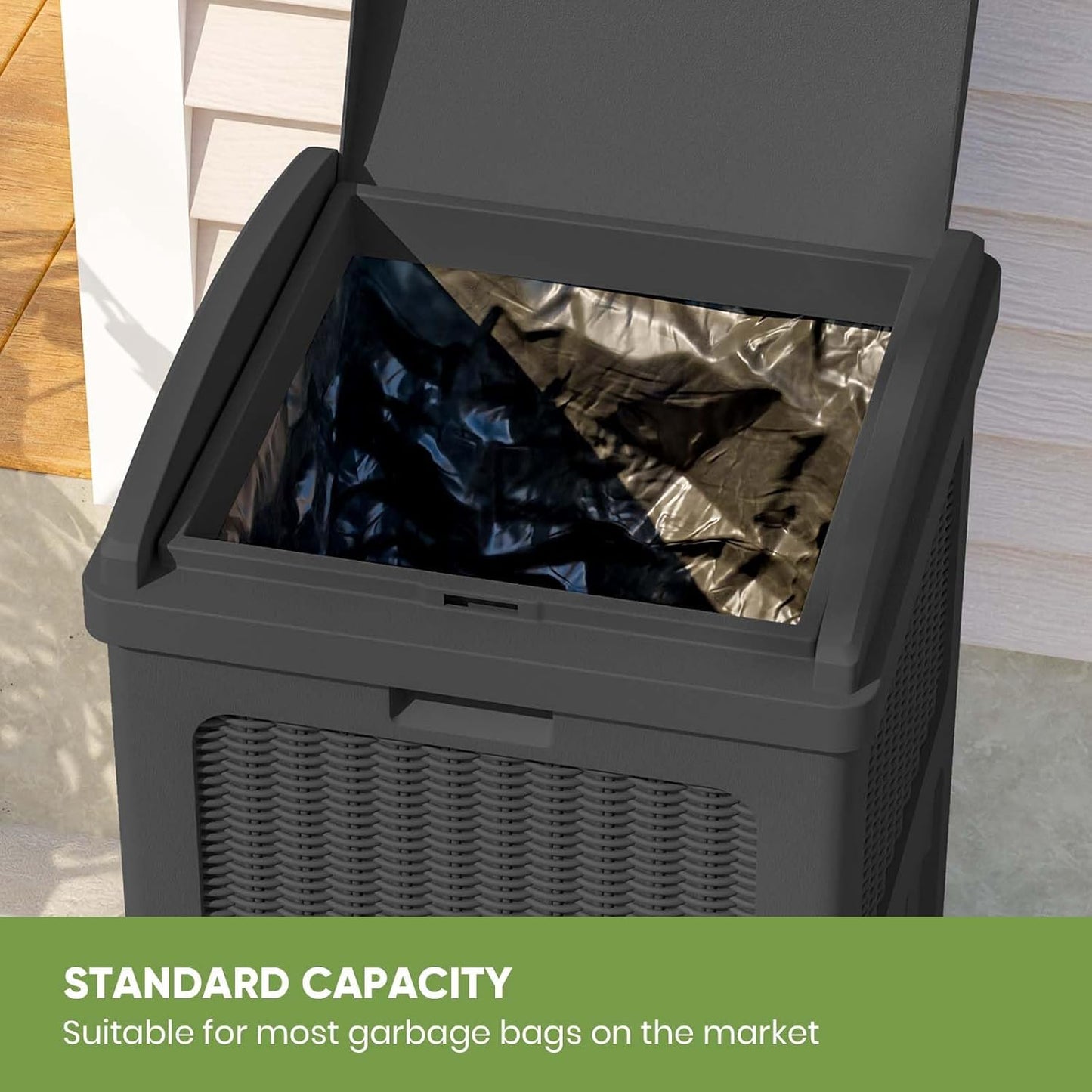 Patiowell 36 Gallon Outdoor Trash Can, Resin Outdoor Garbage Can with Lid for Patio, Backyard, Deck, Black (2 Pack