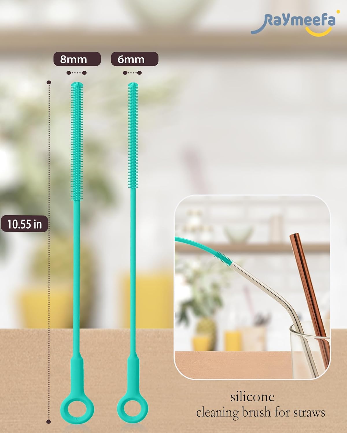 Extra Long Straw Cleaner Brush,Reusable and Soft Silicone Straw Cleaning Brush to Clean Crevice(Green)