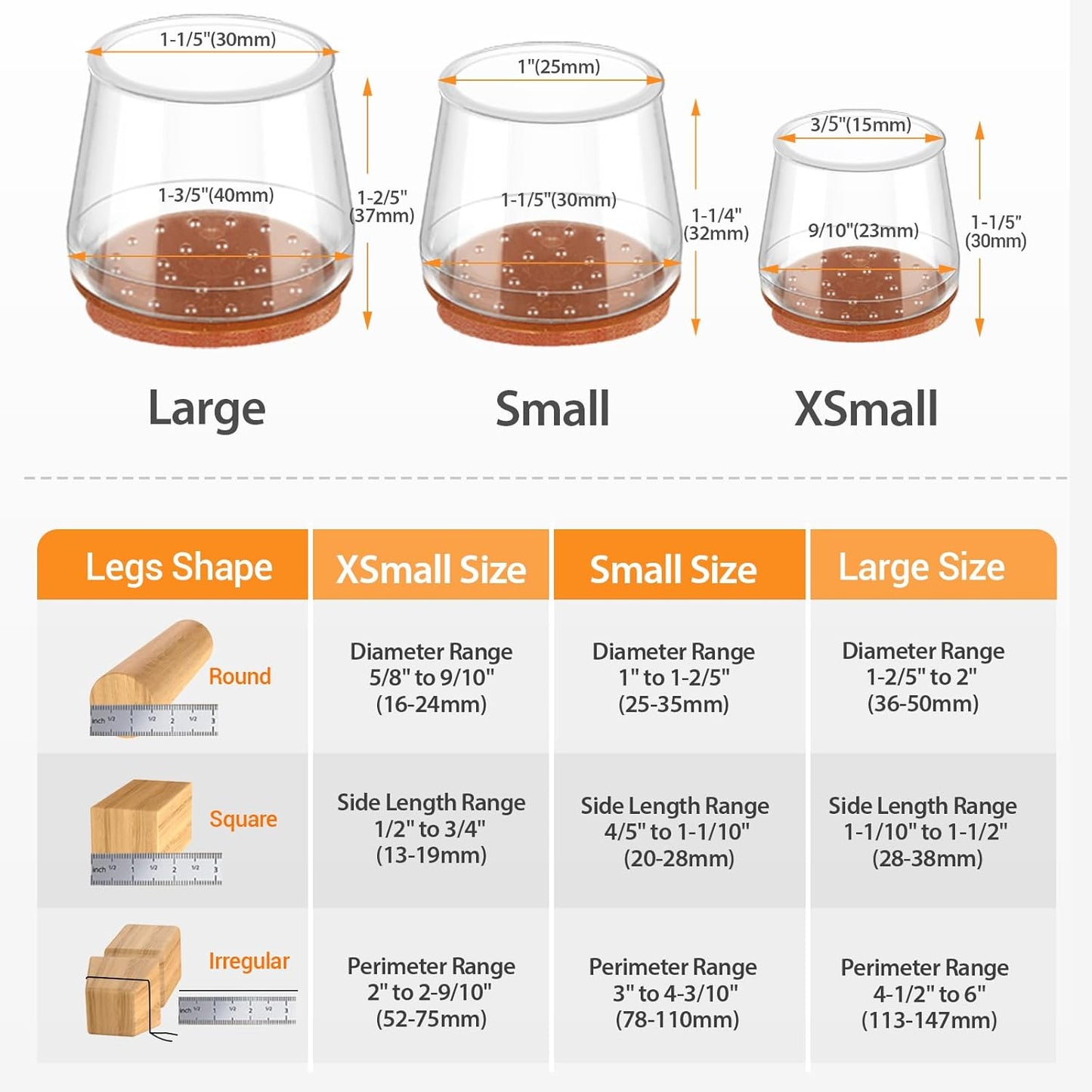 36Pcs Silicone Chair Leg Floor Protectors, Floor Protectors for Chairs, Rubber Chair Leg Caps for Wood Floors, Chair Leg Protectors for Hardwood Floors,Rubber Chair Leg Covers (XSmall, Clear)