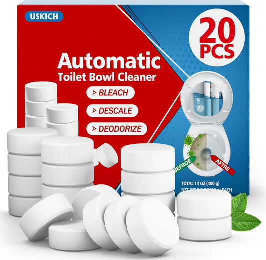 USKICH 20 Pack Toilet Bowl Cleaner Tablets,White Automatic Toilet Tank Cleaners, Long-Lasting Household Toilet Cleaners,Toilet flush Cleaning & Deodorizer