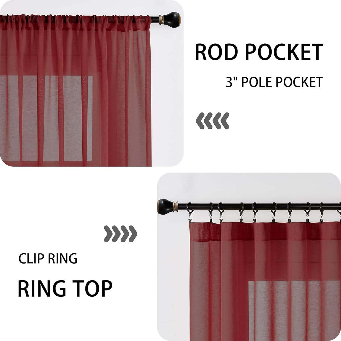 Tollpiz Sheer Door Curtains Closet Linen Textured Curtain Sheers Doorway Light Filtering Voile French Door Rod Pocket Curtains Patio Glass Door, 54 x 63 inches Long, Burgundy Red, Set of 1 Panel