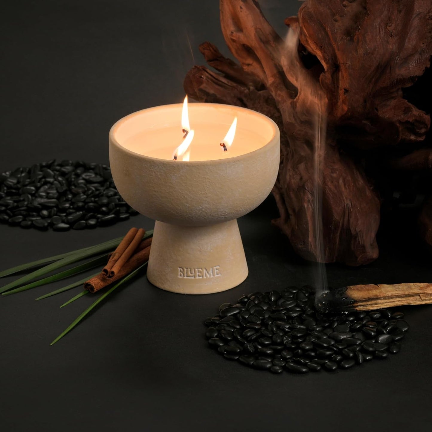 New BLUEME Wellness Candle Wax Refill, Contains Essential Oil, Sustainable, Hand Finished, Hand Poured, Premium, Luxury Ceramic, Natural Cotton Wick (24oz, Palo Santo & Vetiver)