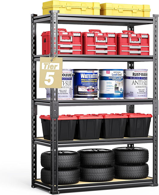TigerParty 2050LBS Heavy Duty Garage Shelving, 5-Tier Adjustable Storage Shelves, Metal Shelving Unit and Storage Rack for Pantry, Basement, Warehouse, 72" H x 36" W x 16" D, MDF Borad
