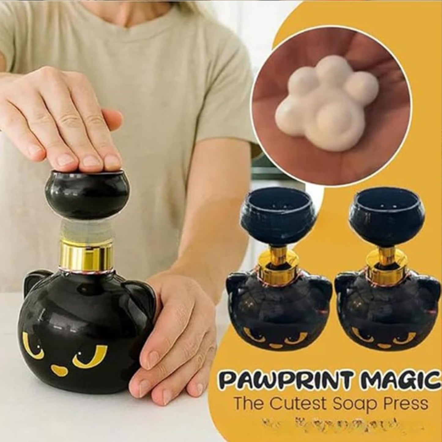 Cute Cat Paw Foam Soap Dispenser, Foaming Hand Dispensers - Pawprint Creates Shaped Bubbles, Black Pump Bottle for Soap, Refillable Empty Foam Liquid Container for Bathroom Kitchen (3)