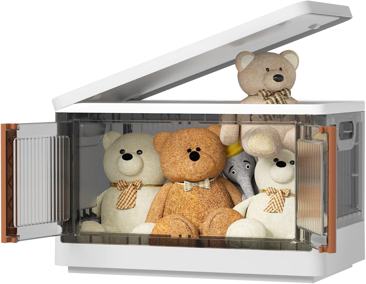 HAIXIN Storage Bins with Lids, Collapsible and Stackable Storage Bins, Plastic Closet Organizer, 8.4 Gal Folding Storage Box, Containers for Organizing with Door, 1 Pack