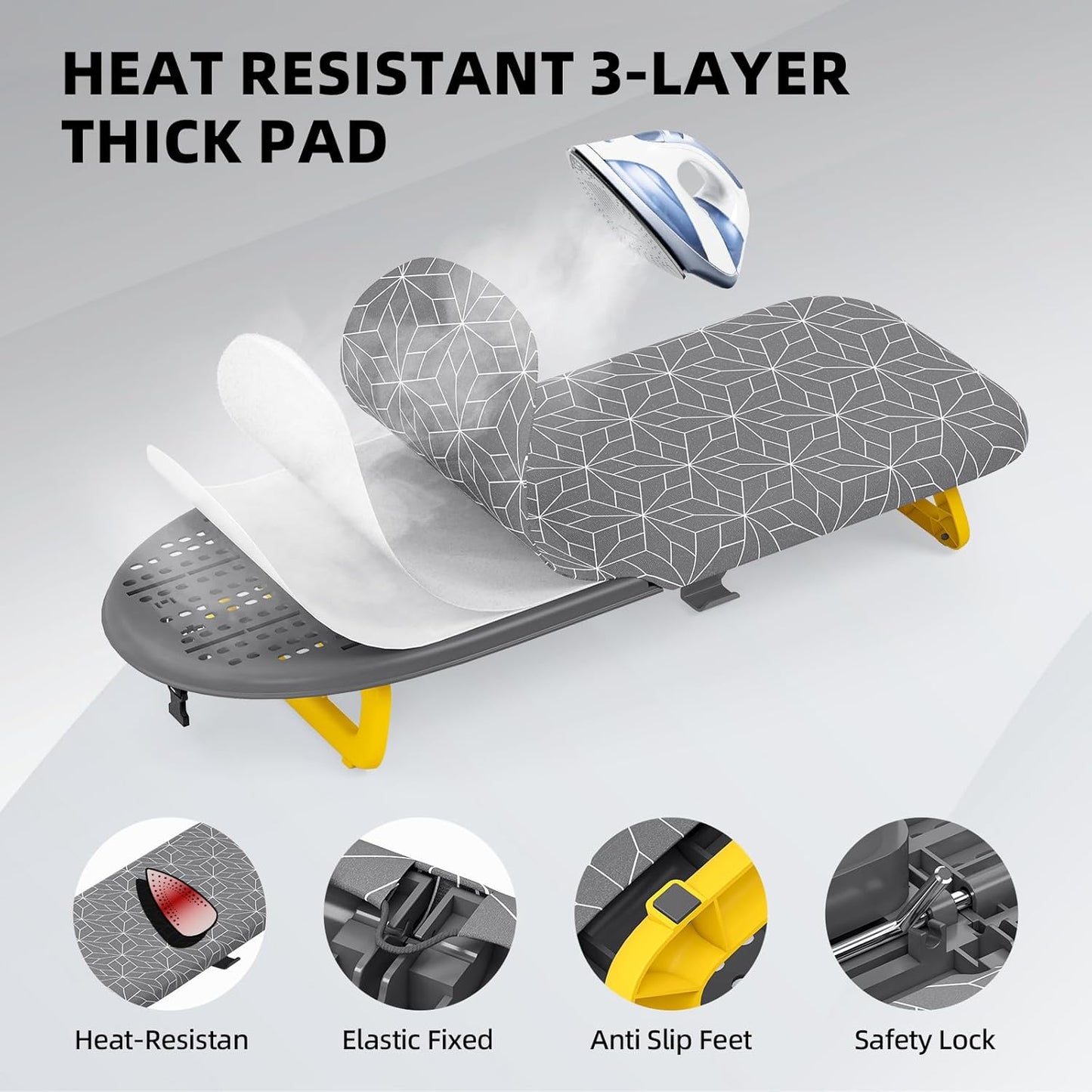 Small Ironing Board Tabletop, Foldable mini Ironing Board, Table top Ironing Boards Small, Compact Portable Ironing Boards with Iron Holder & Hanging Rope, Iron Table Stand 32x12, Gray