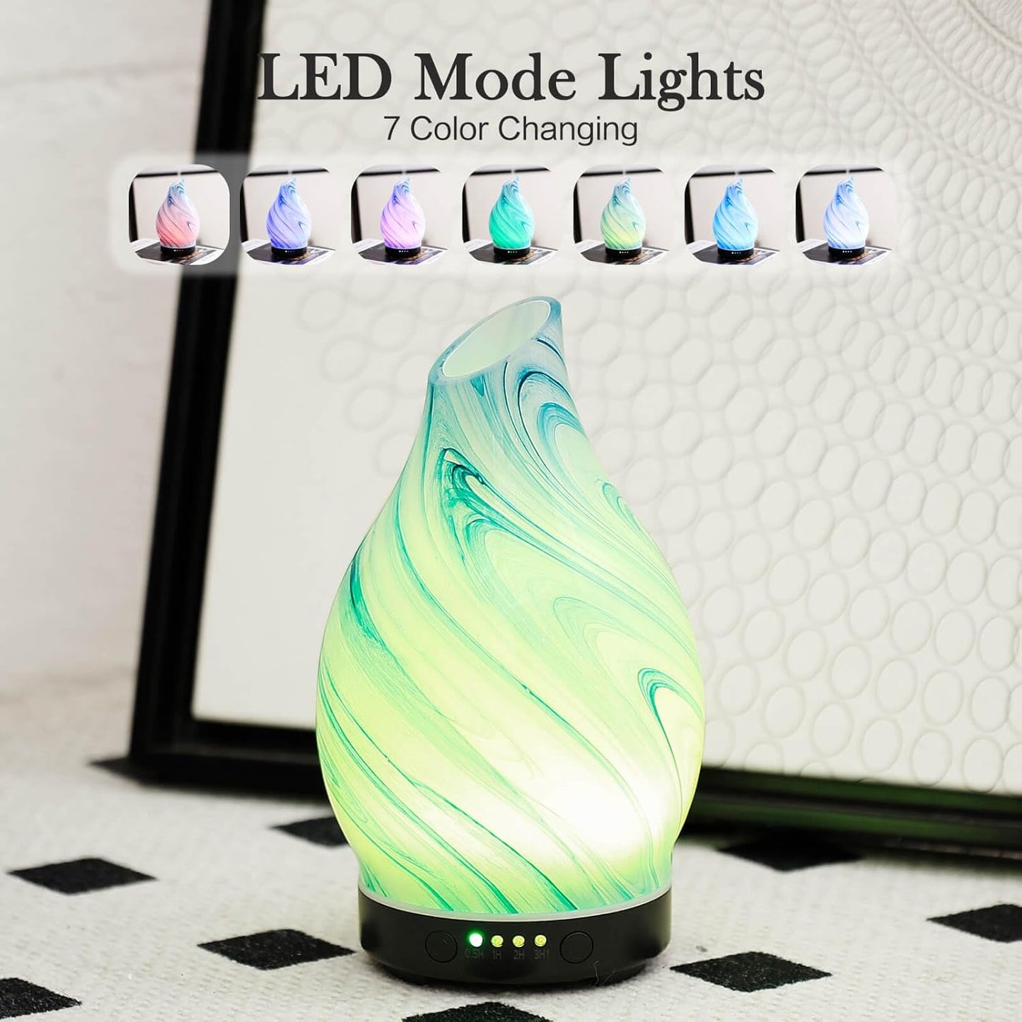 Porseme 150ml Essential Oil Diffuser Glass Color Changing Aroma Air Diffusers Aromatherapy Ultrasonic Cool Mist Humidifier 6 Running Hours Waterless Auto-Off for Sleeping Yoga Office (Mini Blue Ink)