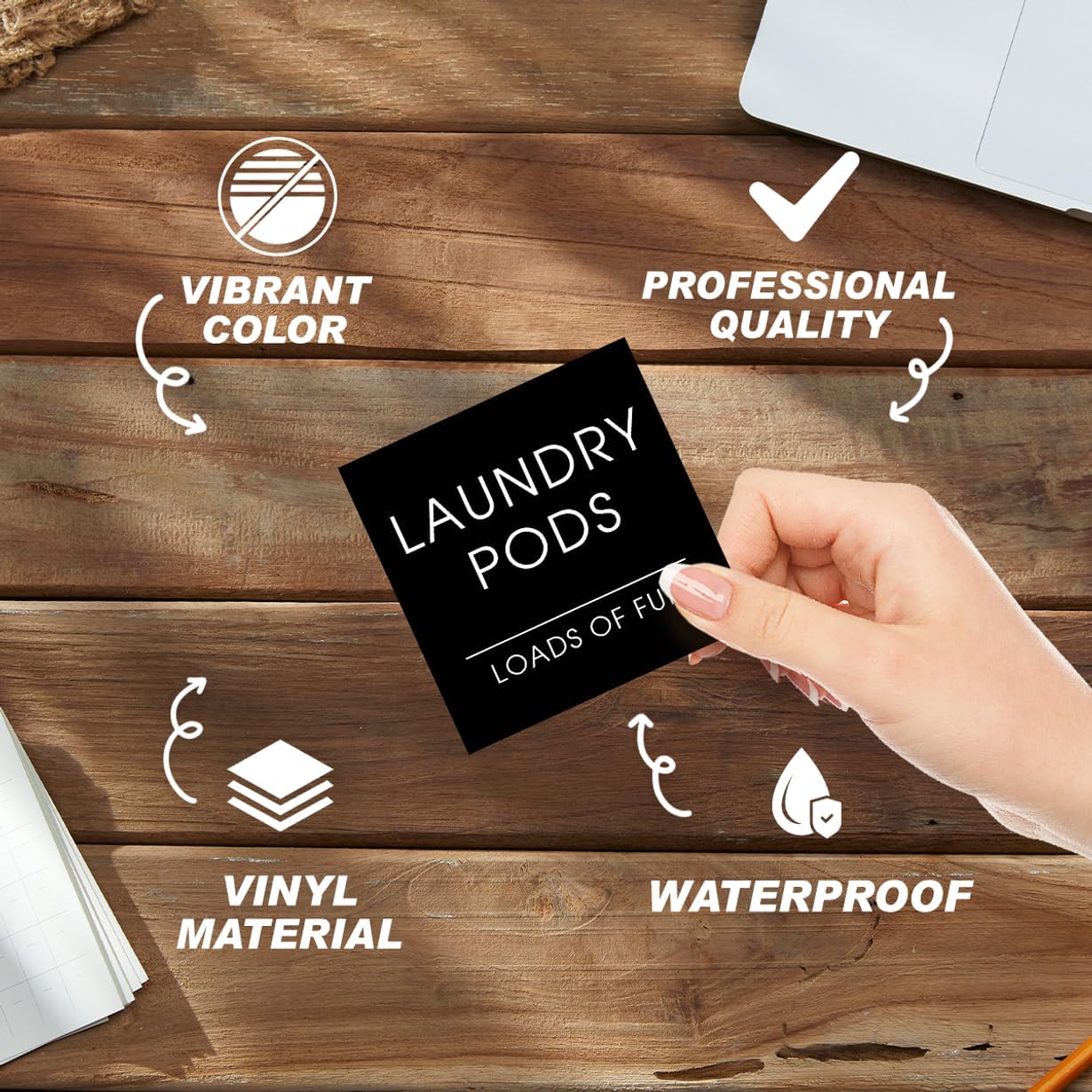 Modern Minimalist Laundry and Cleaning Sticker Labels for Home Organization 24Pcs Vinyl Label Pack Jars Bottles Storage Containers Stickers Bike Hat Bedroom