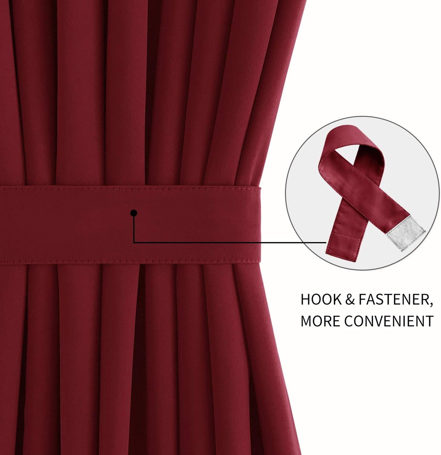 DWCN French Door Curtains – Rod Pocket Thermal Blackout Curtain for Doors with Glass Window, Christmas, Kitchen and Patio Doors for Privacy, 54 X 40 Inch, 1 Curtain Panel with Tieback, Burgundy