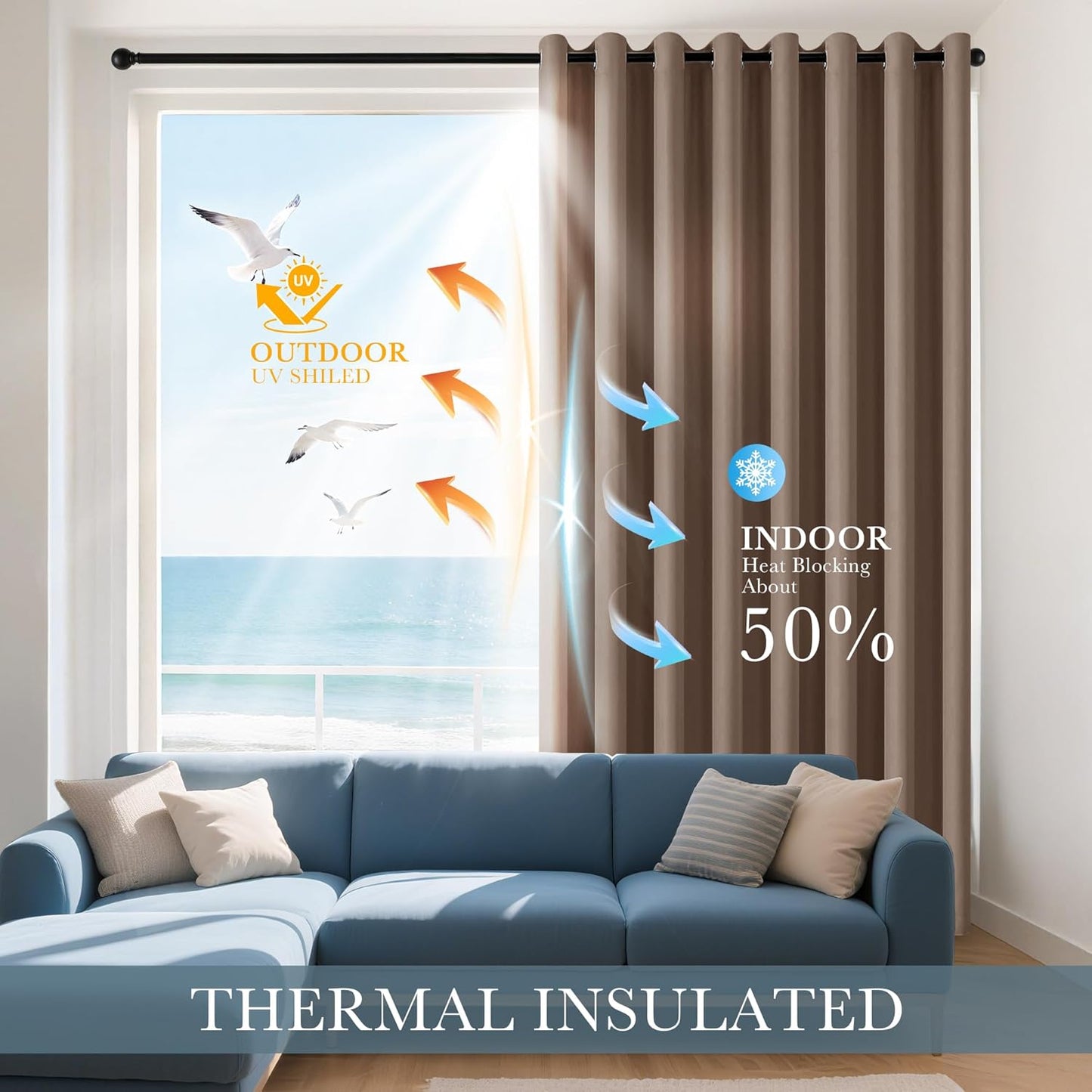 PONY DANCE Blackout Curtain Panels - Thermal Insulated Light Blocking Window Draperies Drapes Room Darkening Privacy Protect Energy Efficient for Small Windows Bedroom, 42 by 45 inch, Mocha, 2 PCs