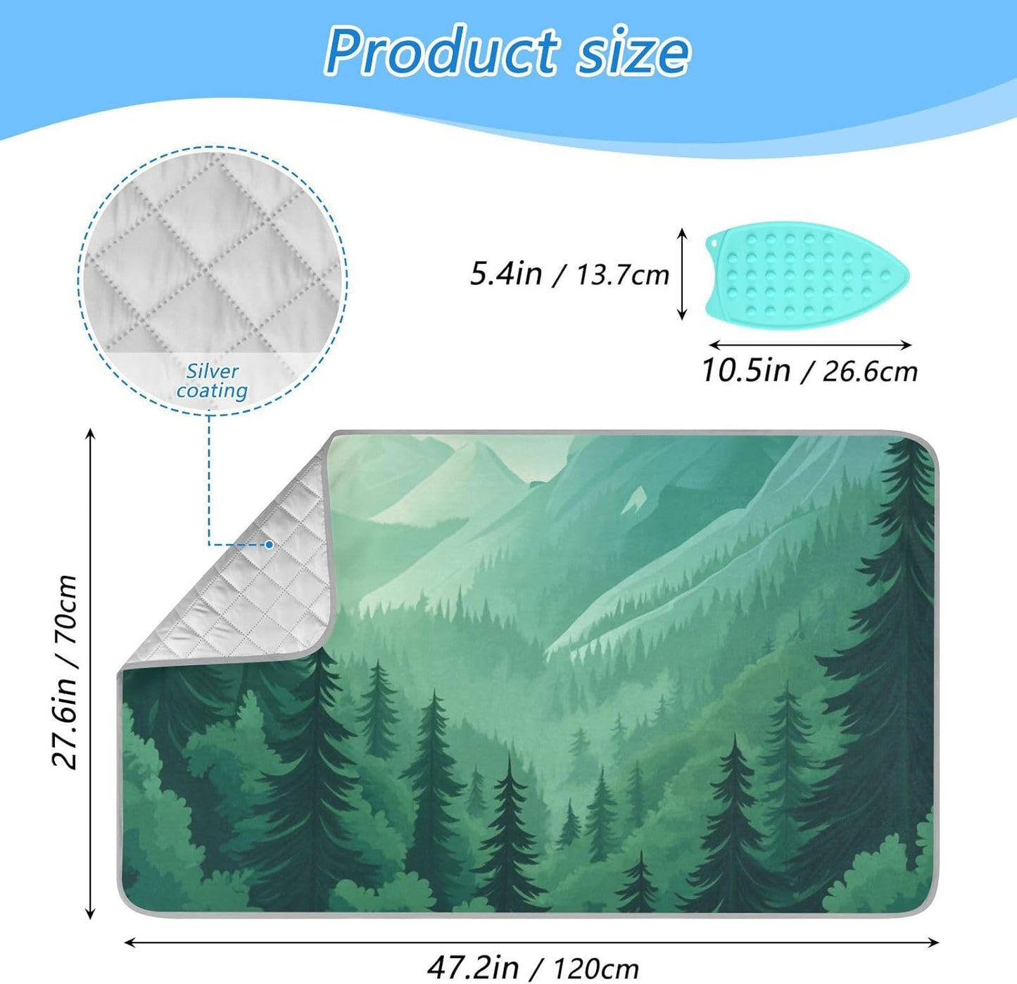 Mountain Forest Trees Green 02 Ironing Mat for Table top Portable Ironing Pad Blanket for Washer Dryer Countertop Travel