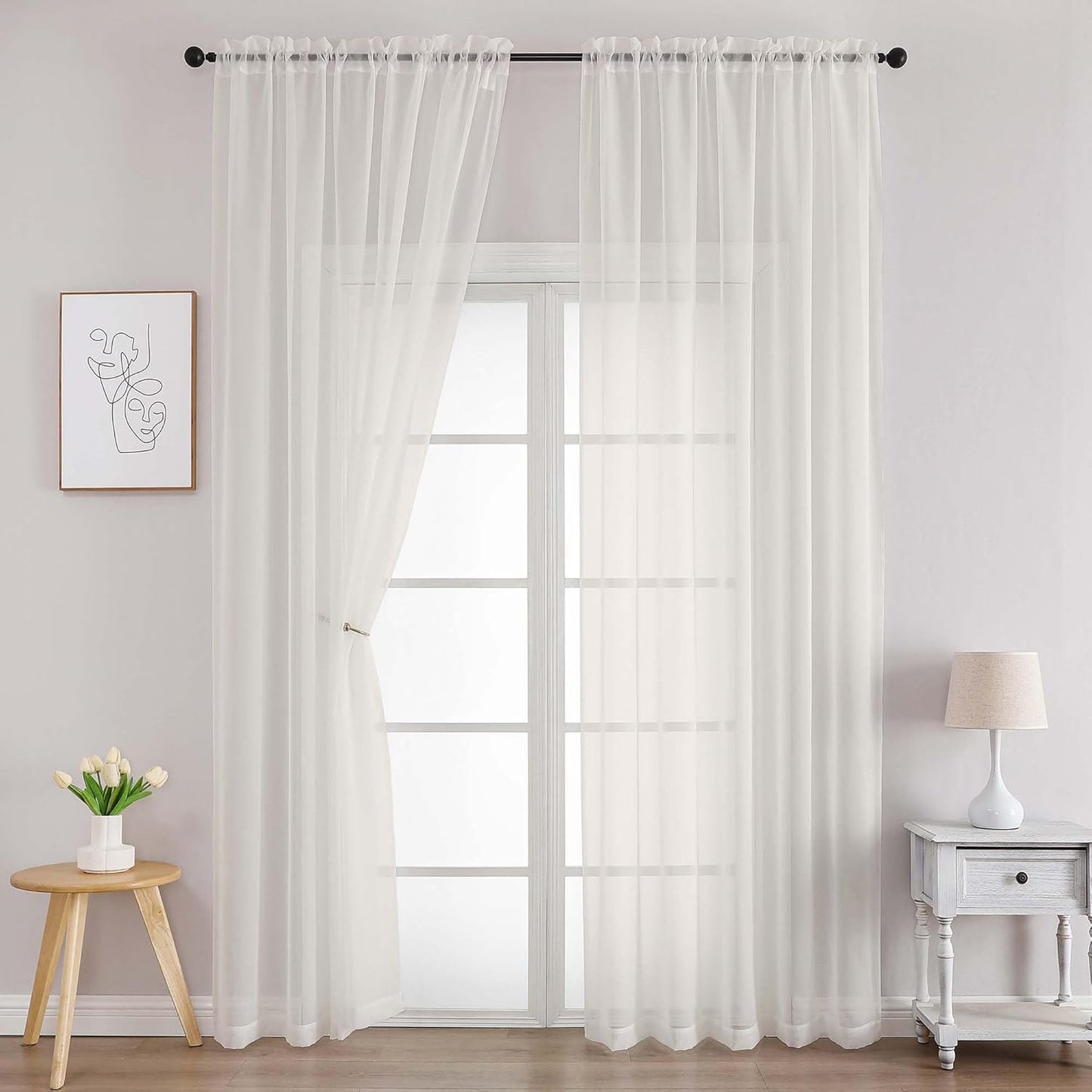 Chyhomenyc Ivory Sheer Curtains 78 Inches Long 2 Panels Set for Living Room, Light Filtering Voile Lightweight Bedroom Curtains, Rod Pocket Solid Window Treatment Drapes, Each 42W x 78L