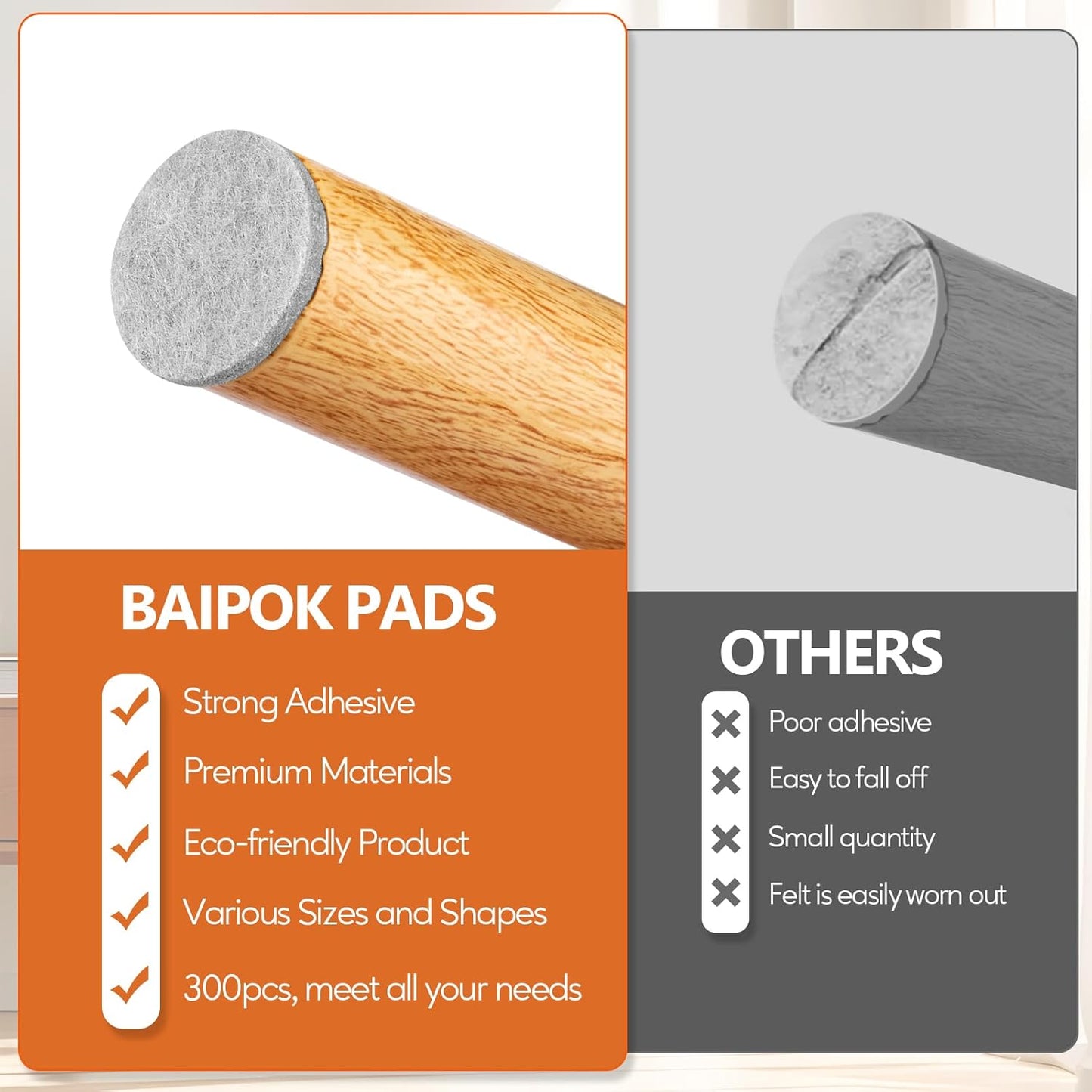 Furniture Pads 300 Pcs Premium Furniture Felt Pads (Grey), Huge Quantity Self Adhesive Felt Furniture Pads, Anti Scratch Floor Protector for Furniture Legs Hardwood Floor with 60 Cabinet Door Bumpers